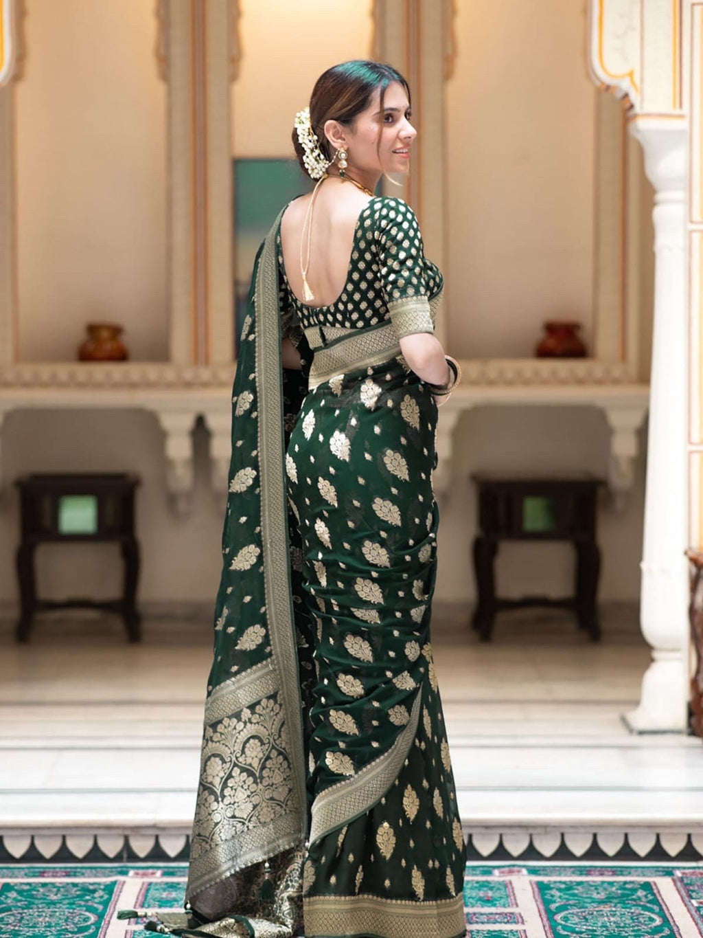 Banarasi handloom khadi georgette soft and falling saree all over beautiful water zari weaving work Any color possible ready to wear blouse