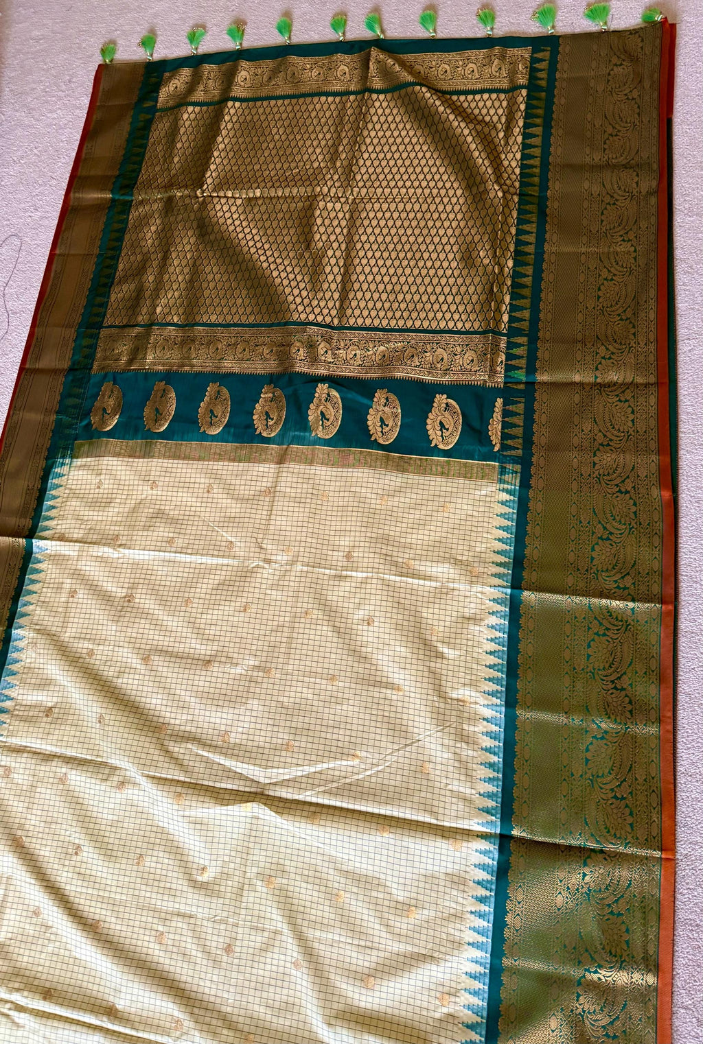Gadwal Handloom pure silk sarees in rare colors and ready to wear blouse with embroidered blouse fits up to 32 -46 saree is ready fall pico