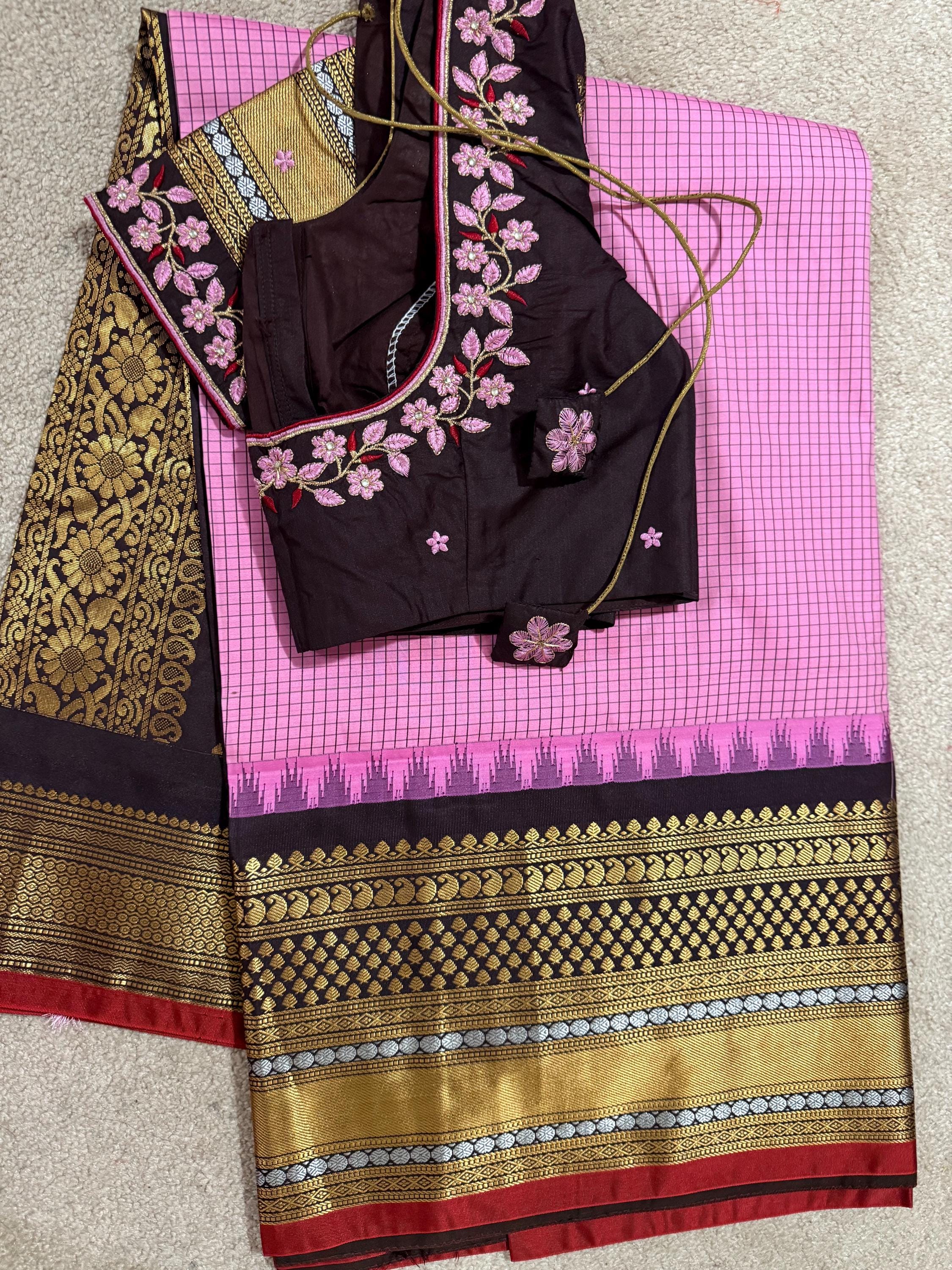 Gadwal Handloom pure silk sarees in rare colors and ready to wear blouse with embroidered blouse fits up to 32 -46 saree is ready fall pico