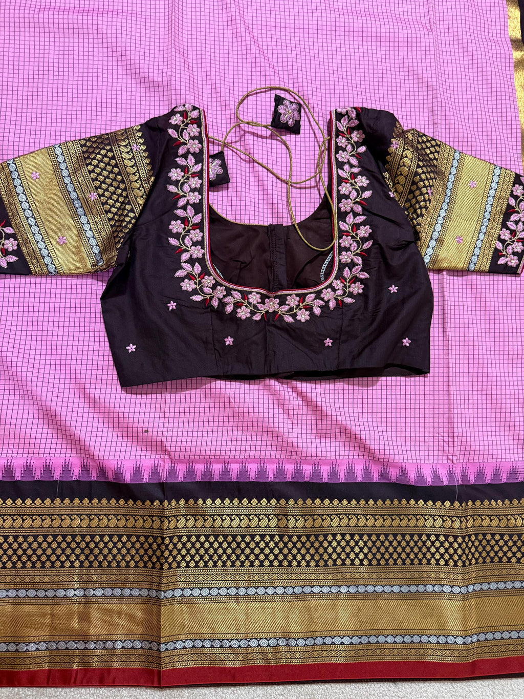 Gadwal Handloom pure silk sarees in rare colors and ready to wear blouse with embroidered blouse fits up to 32 -46 saree is ready fall pico