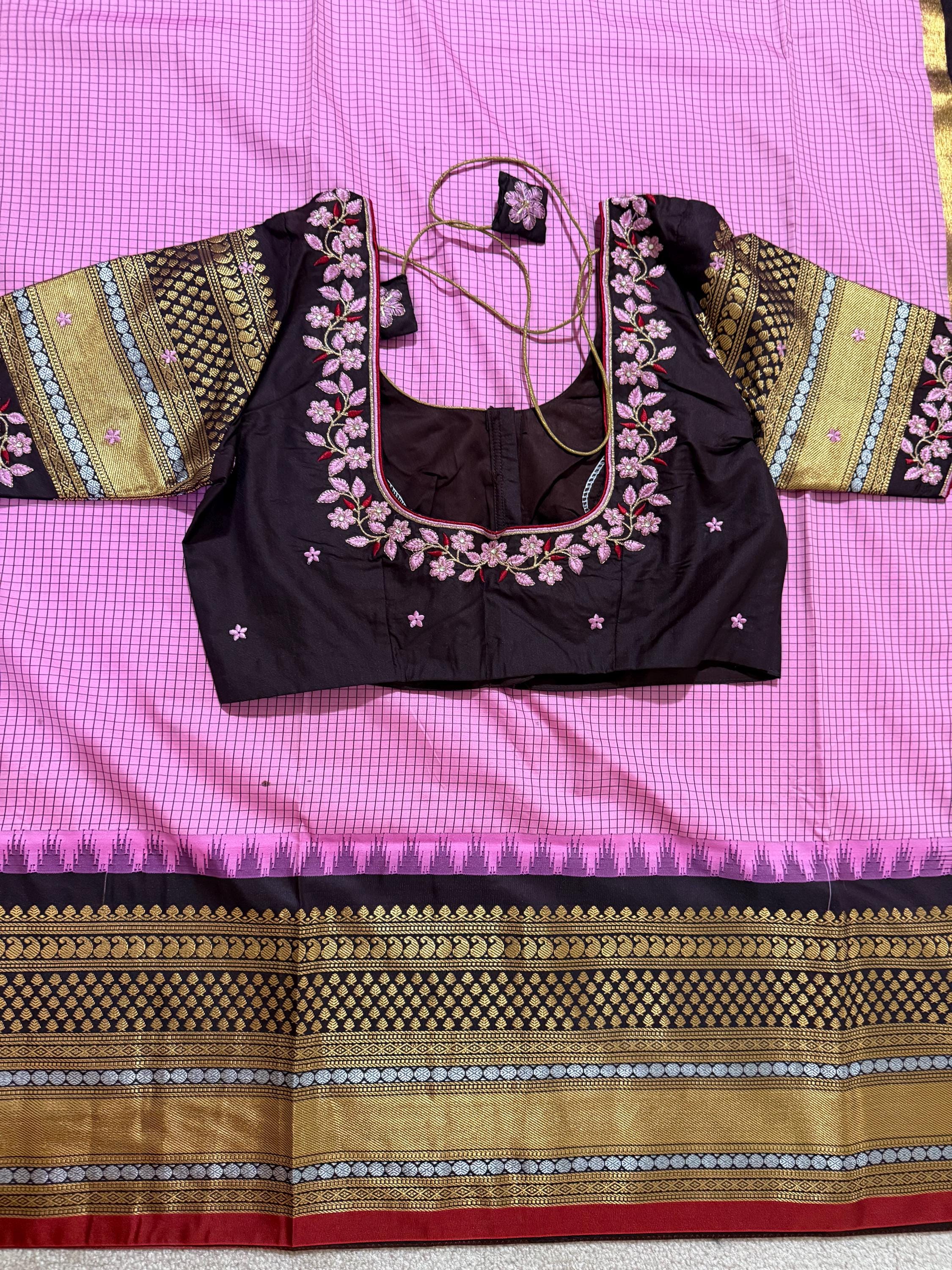 Gadwal Handloom pure silk sarees in rare colors and ready to wear blouse with embroidered blouse fits up to 32 -46 saree is ready fall pico