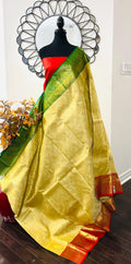 Beautiful gold dual shade boarder Bridal  2 gram gold pure handloom  Silk Kanjeevarm/Kanchipattu Saree ready to dispatch silk mark certified