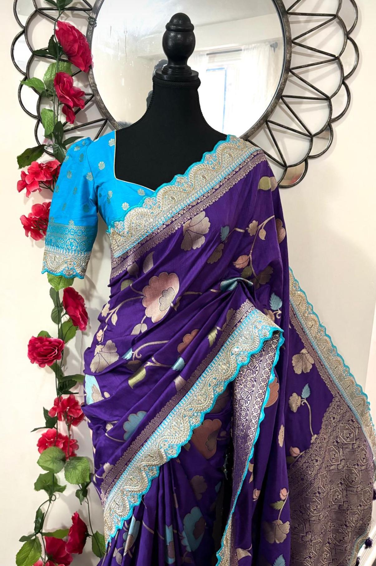 Pure banarasi kattan Pattu saree with flower weaving on all over thesareeweaving border on either sideRich & elegant weaving pallu as shown