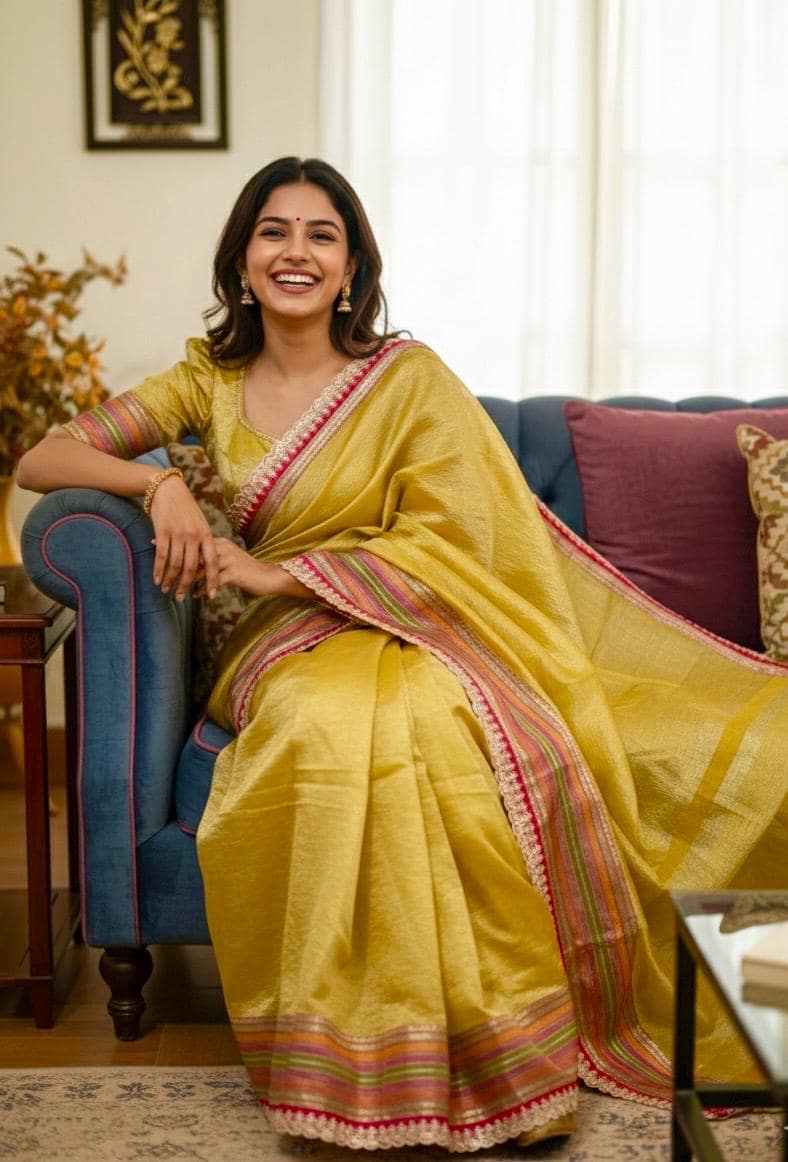 Beautiful party wear cocktail pure silk  crush tissue  saree paired up with pretty designer Blouse fits 32-46/contact seller for availabil