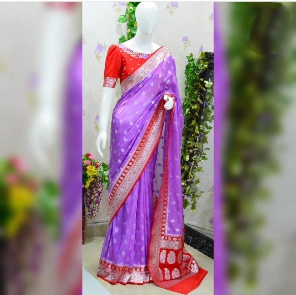 Beautiful banarasi saree paired up with pretty maggam work blouse.