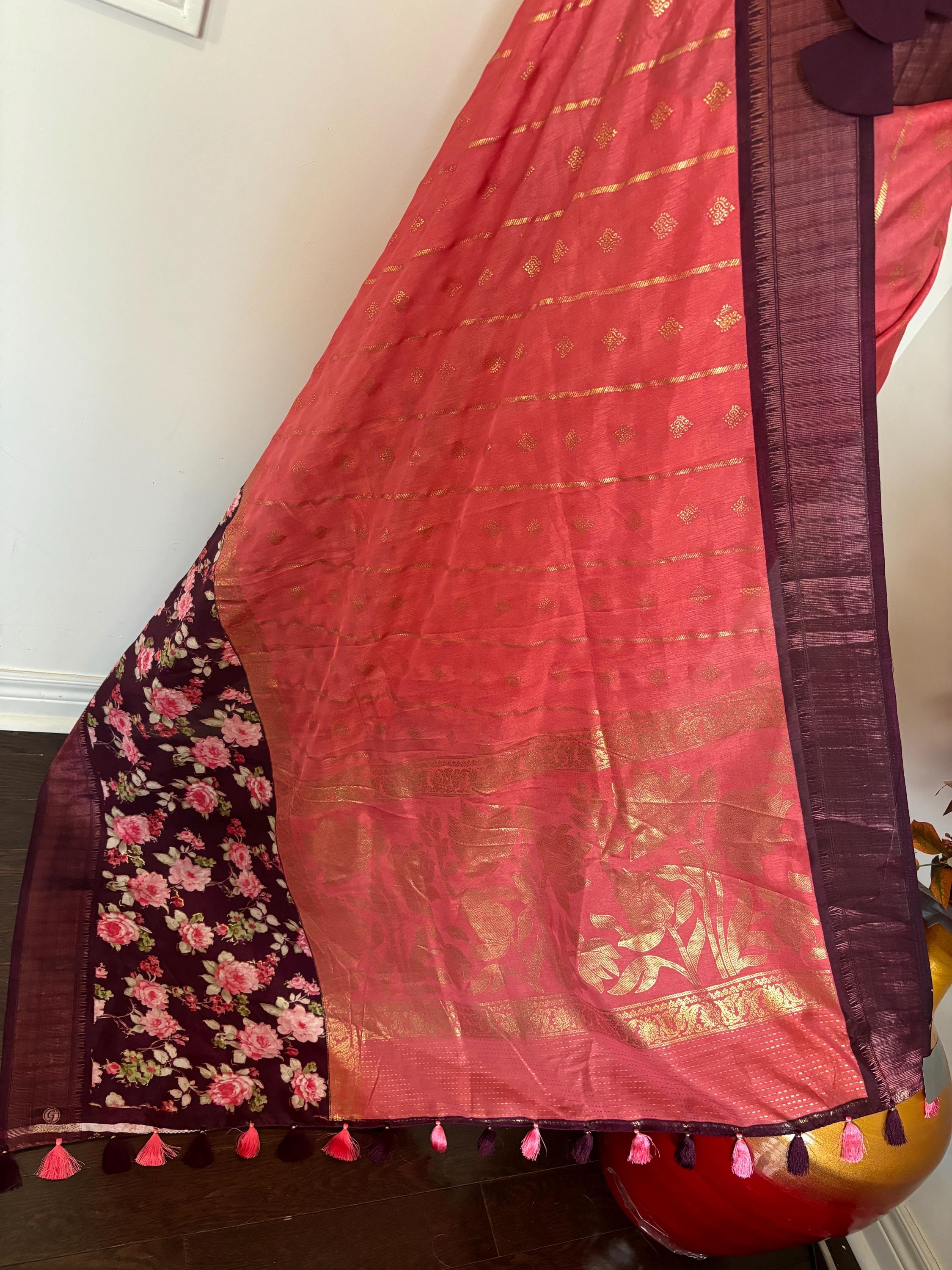 Light weight easy to drape Soft Silk fancy Saree; with beautiful pythani boarder, with Pochampalli design ready to wear Blouse fits 32-46
