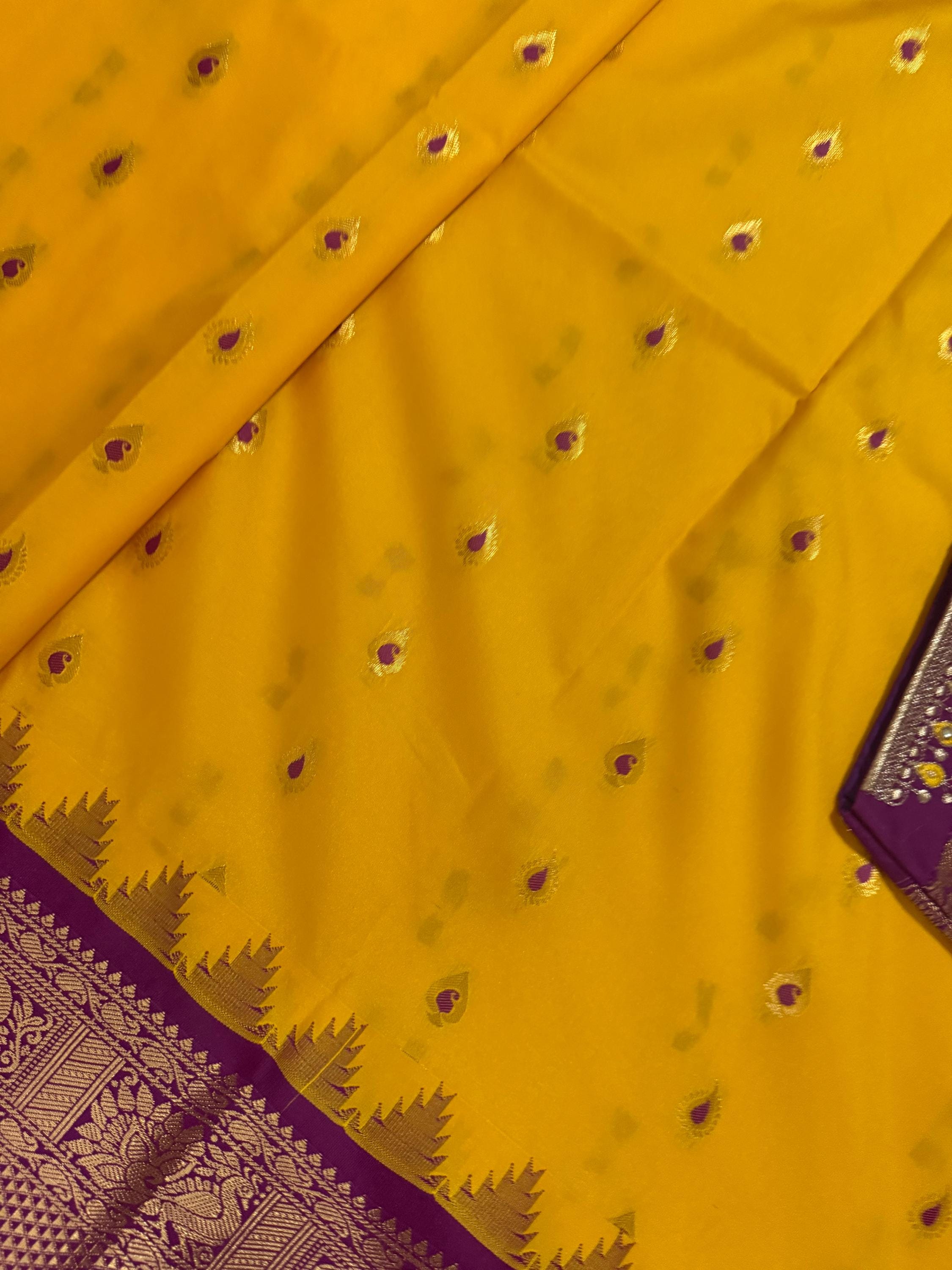 Gadwal Handloom pure silk sarees in rare colors and ready to wear blouse with embroidered blouse fits up to 32 -46 saree is ready fall pico