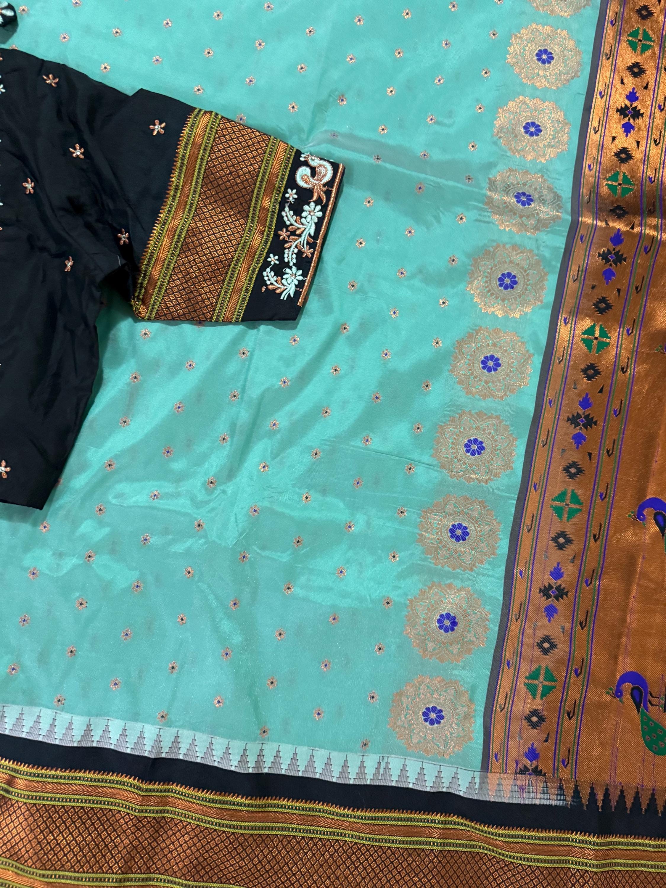 Gadwal Handloom pure silk sarees in rare colors and ready to wear blouse with embroidered blouse fits up to 32 -46 saree is ready fall pico