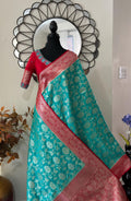 Beautiful banarasi silk saree paired up with beautiful embroidery blouse fits to 32 to 46 in beautiful rare colors all over jaal. Cocktails