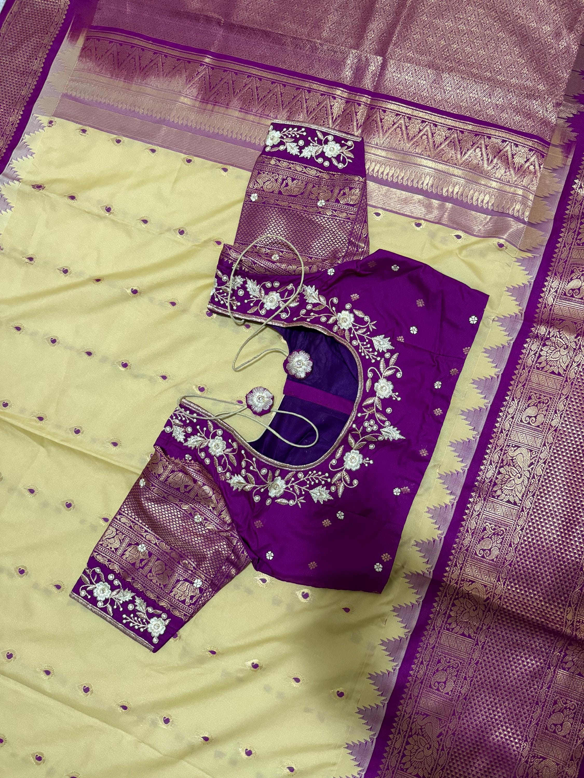 Gadwal  fancy powerloom pure silk sarees ready to wear blouse with embroidered blouse fits up to 32 -46 saree is ready fall pico done