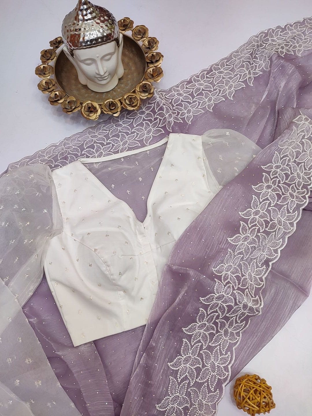 Beautiful designer saree  pretty embroidery border and all over stone work paired with beautiful designer blouse /ask seller before placing
