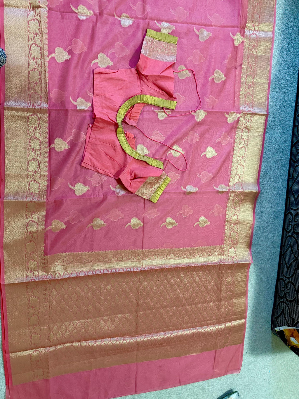 Banarsi fancy beautiful kora organza double zari silk saree very soft ant flowy ready to wear designer blouse fits 32-46  eye cooling shades