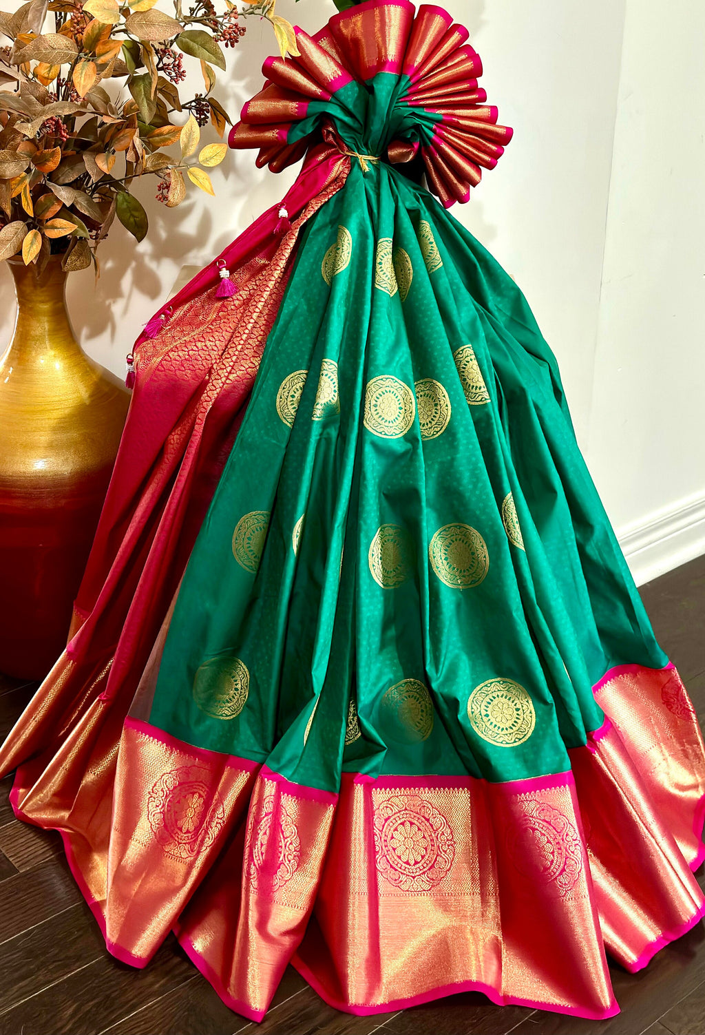 Kanchipuram soft silk saree in rare colors with beautifully done hand  made embroidered blouse with ready to wear work blouse fits 32 to 46