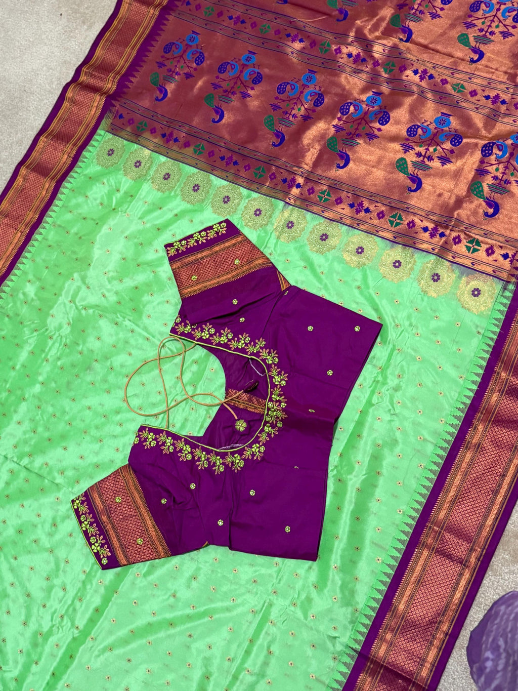 Gadwal Handloom pure silk sarees in rare colors and ready to wear blouse with embroidered blouse fits up to 32 -46 saree is ready fall pico