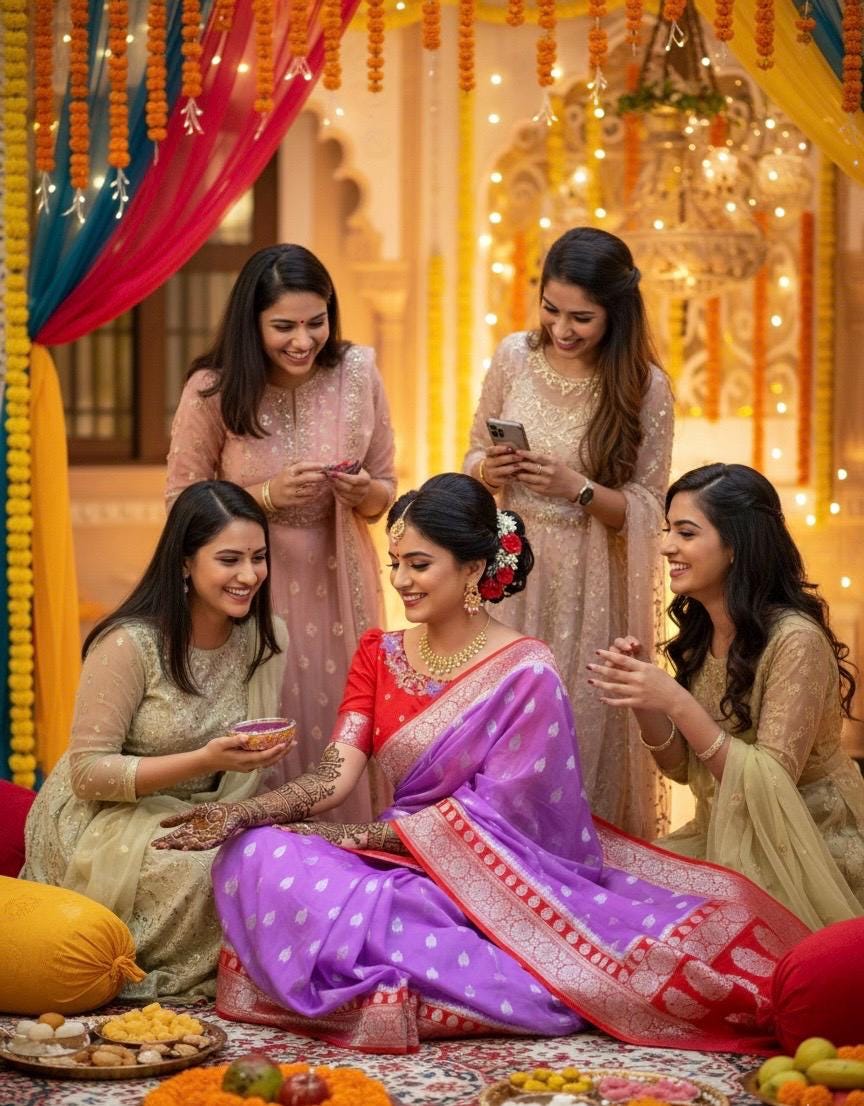 Beautiful banarasi kattan saree paired up with pretty maggam work blouse.