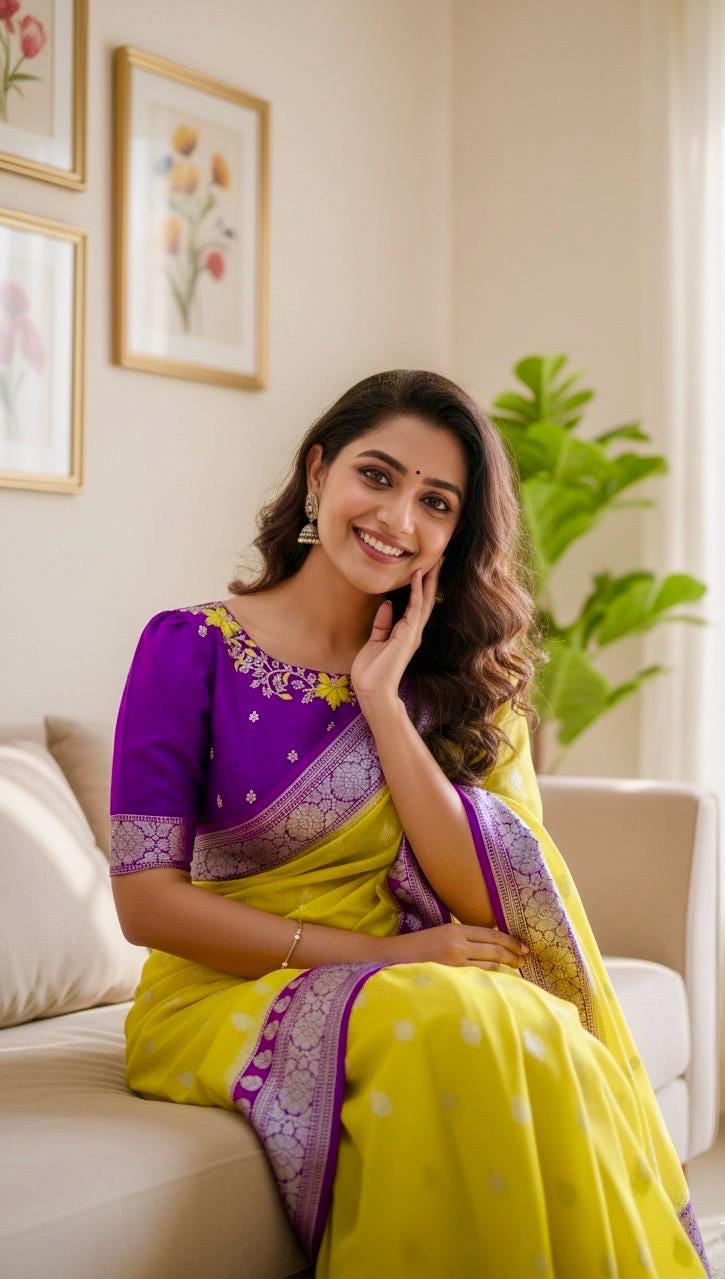 Beautiful banarasi saree paired up with pretty maggam work blouse.