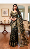 Banarsi fancy beautiful kora organza double zari silk saree/ Black beauty is with ready to wear designer blouse fits to 32 to 40
