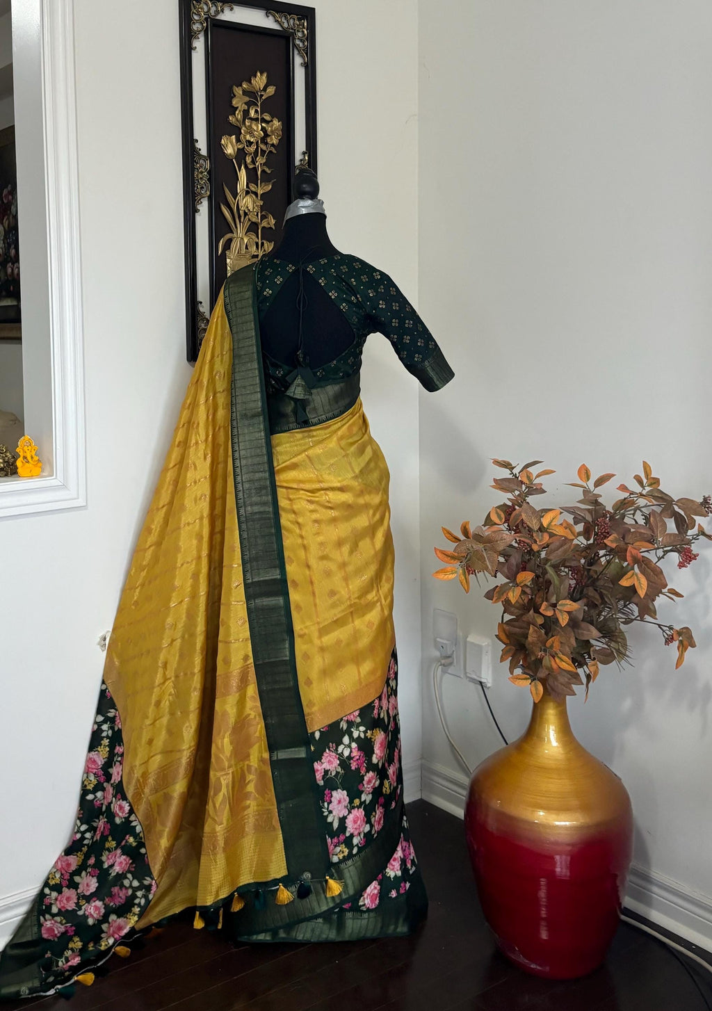 Light weight easy to drape Soft Silk fancy Saree; with beautiful pythani boarder, with Pochampalli design ready to wear Blouse fits 32-46
