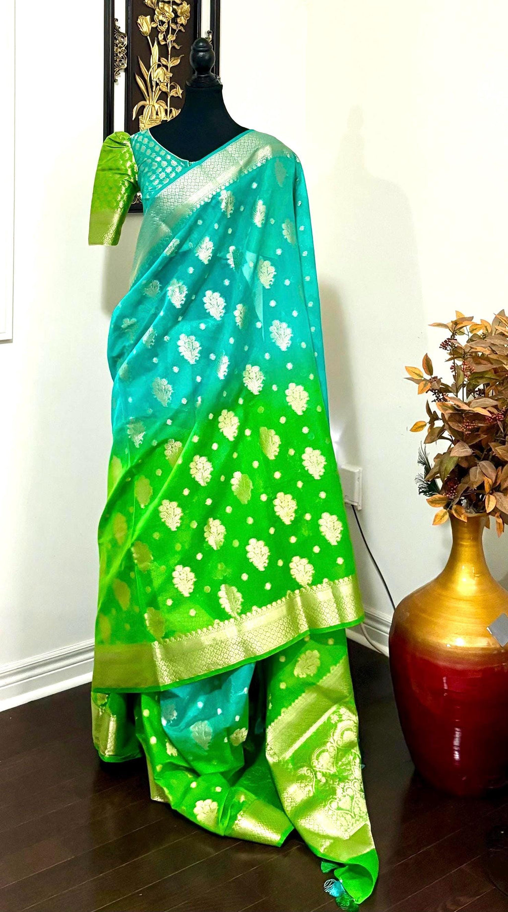 Banarasi dual shade handloom khadi georgette silk saree all over beautiful water zari weaving beautiful combinations, any color possible