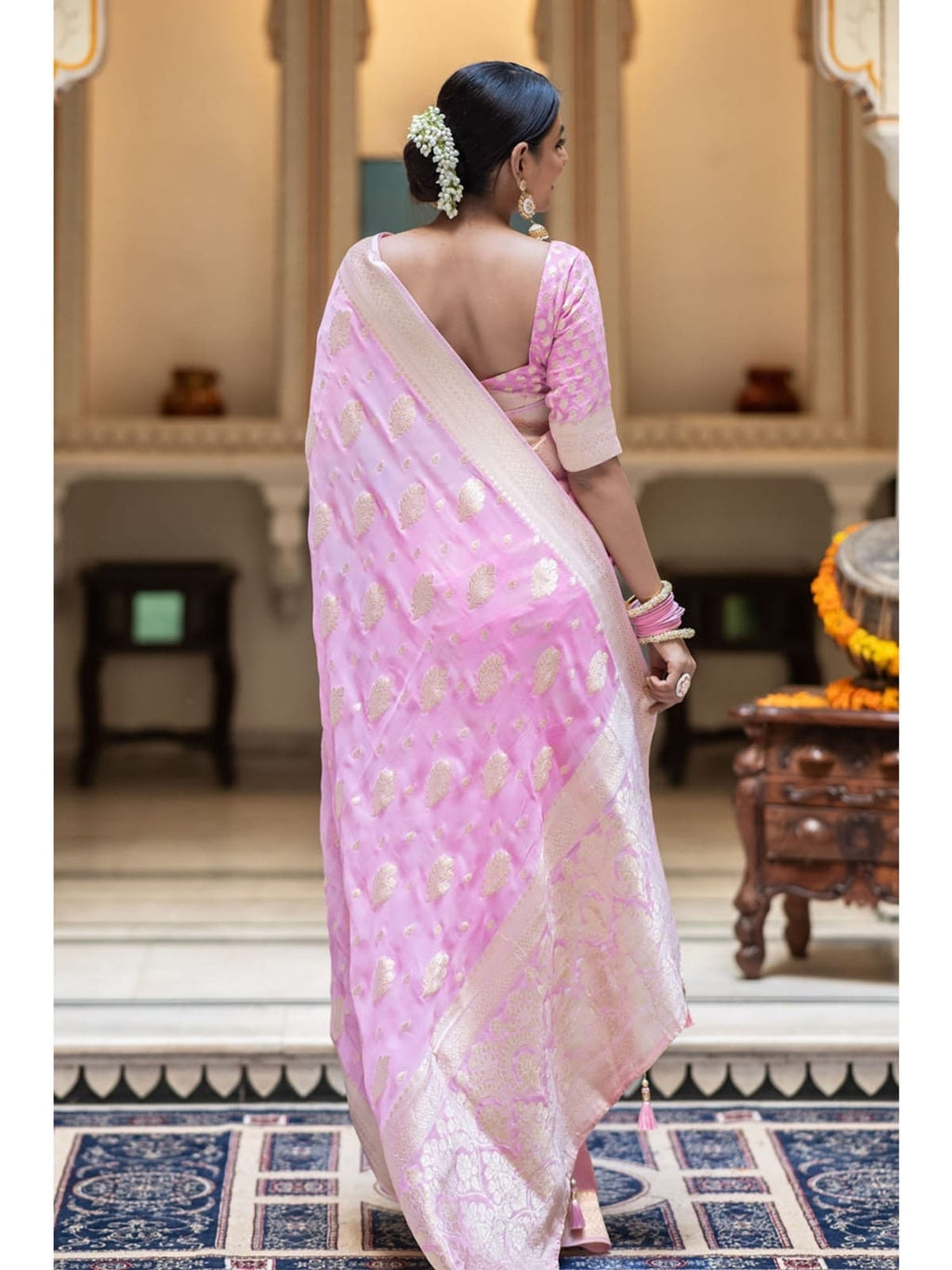 Banarasi handloom khadi georgette silk soft falling saree all over beautiful water zari weaving work any color possible ready to wear blouse