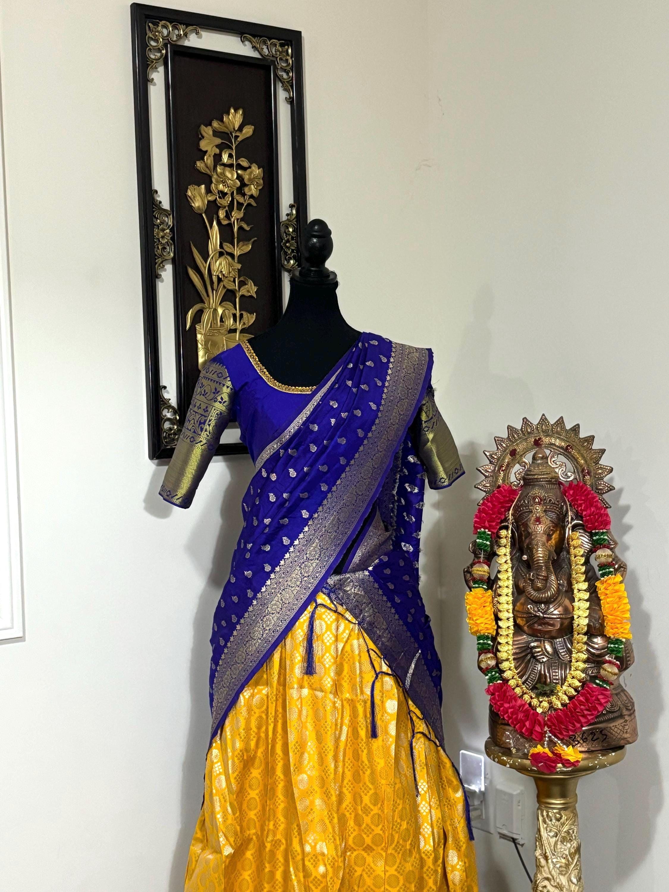 Beautiful colors Kanchi pattu Lihanga with beautiful Kanchi boarder is made of Handloom cloths ready with ready to wear blouse sizes 32 - 48