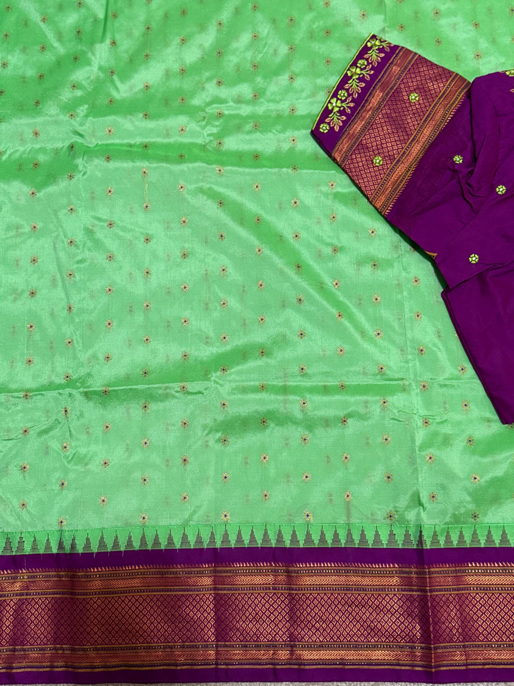 Gadwal Handloom pure silk sarees in rare colors and ready to wear blouse with embroidered blouse fits up to 32 -46 saree is ready fall pico