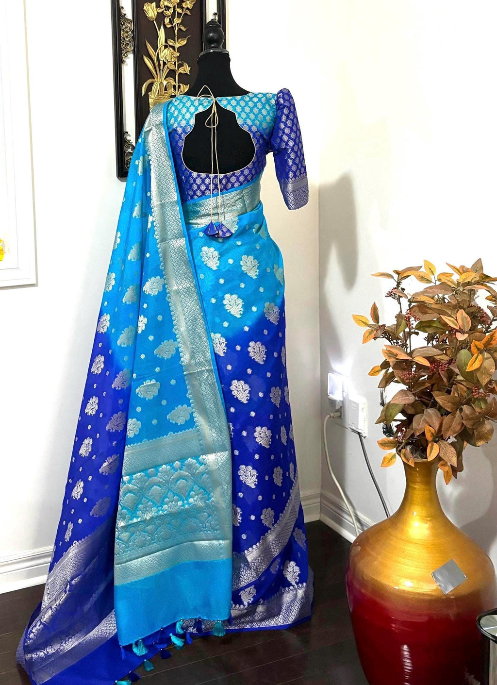 Banarasi dual shade handloom khadi georgette silk saree all over beautiful water zari weaving beautiful combinations, any color possible