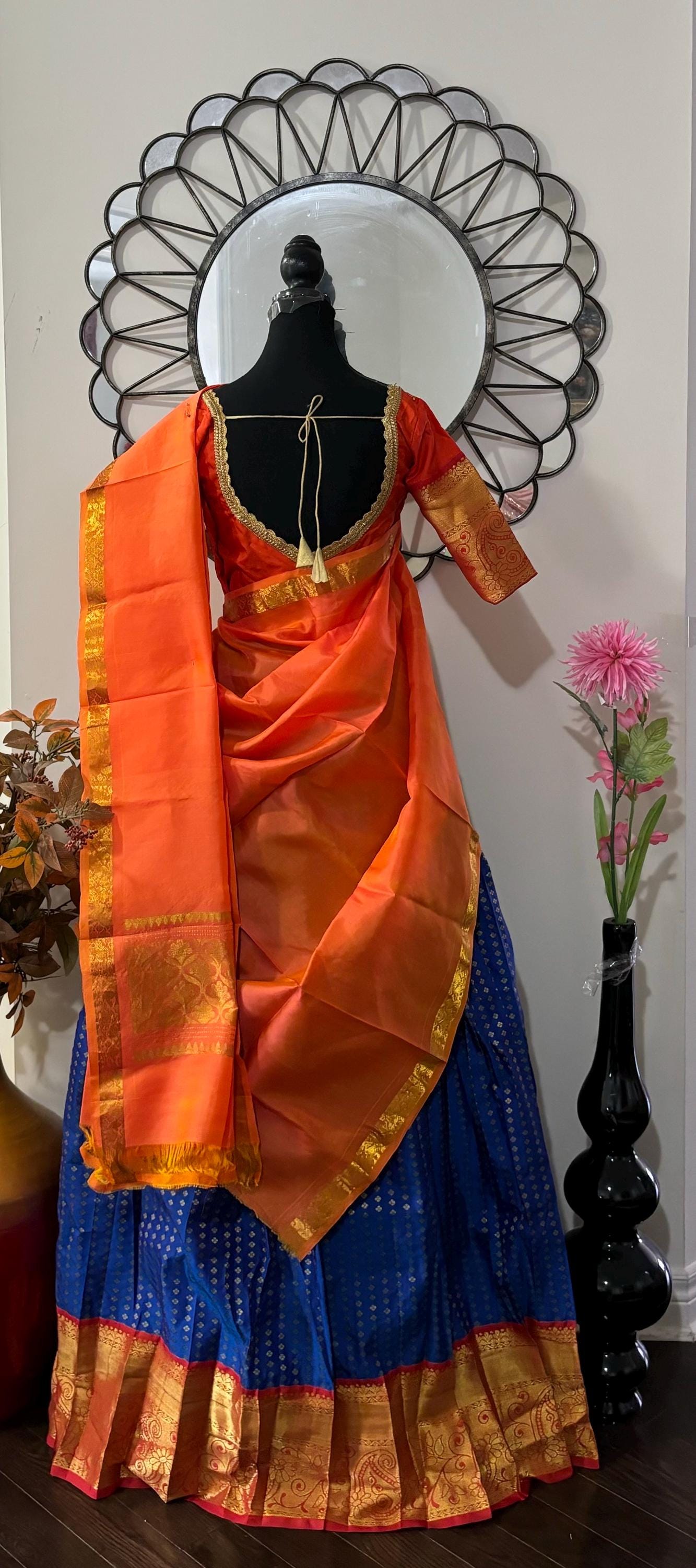 Beautiful colors Kanchi pattu Lihanga with beautiful Kanchi boarder is made of Handloom cloths ready with ready to wear blouse sizes 32 - 48