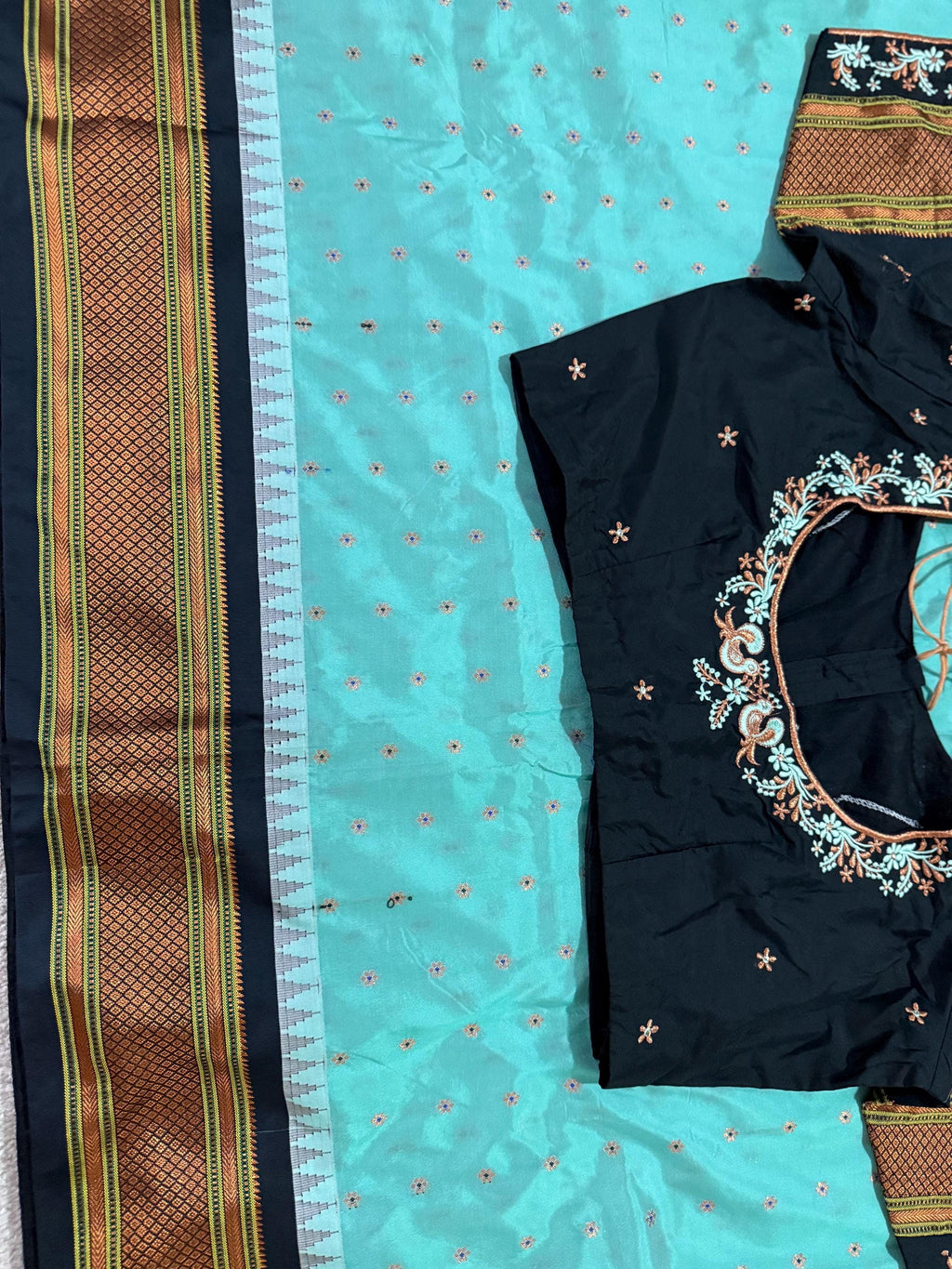 Gadwal Handloom pure silk sarees in rare colors and ready to wear blouse with embroidered blouse fits up to 32 -46 saree is ready fall pico