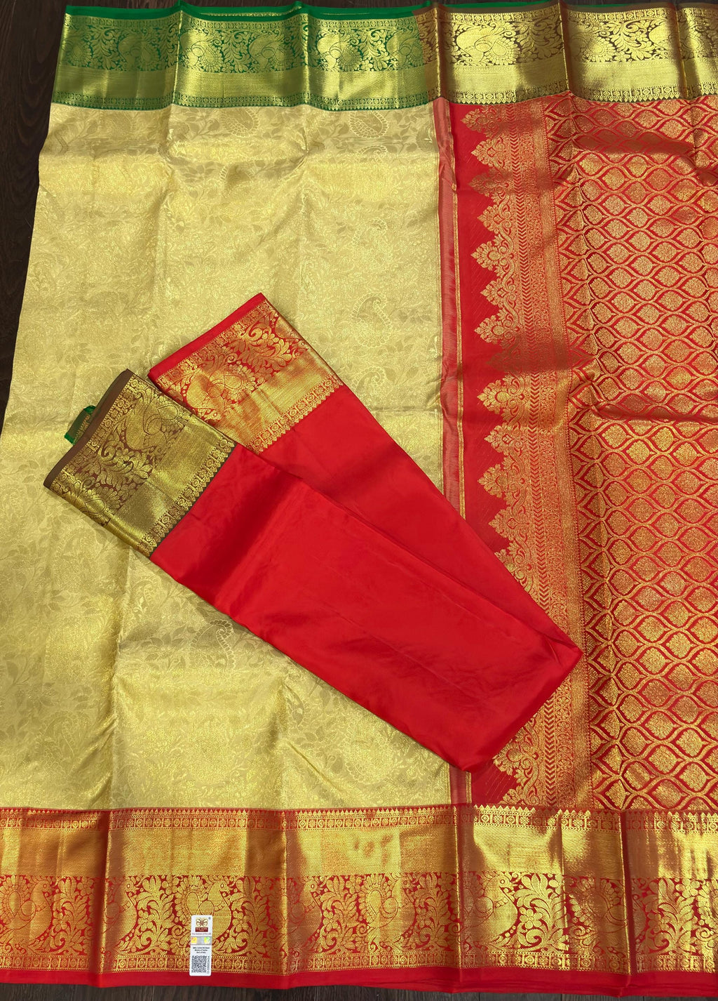 Beautiful gold dual shade boarder Bridal  2 gram gold pure handloom  Silk Kanjeevarm/Kanchipattu Saree ready to dispatch silk mark certified