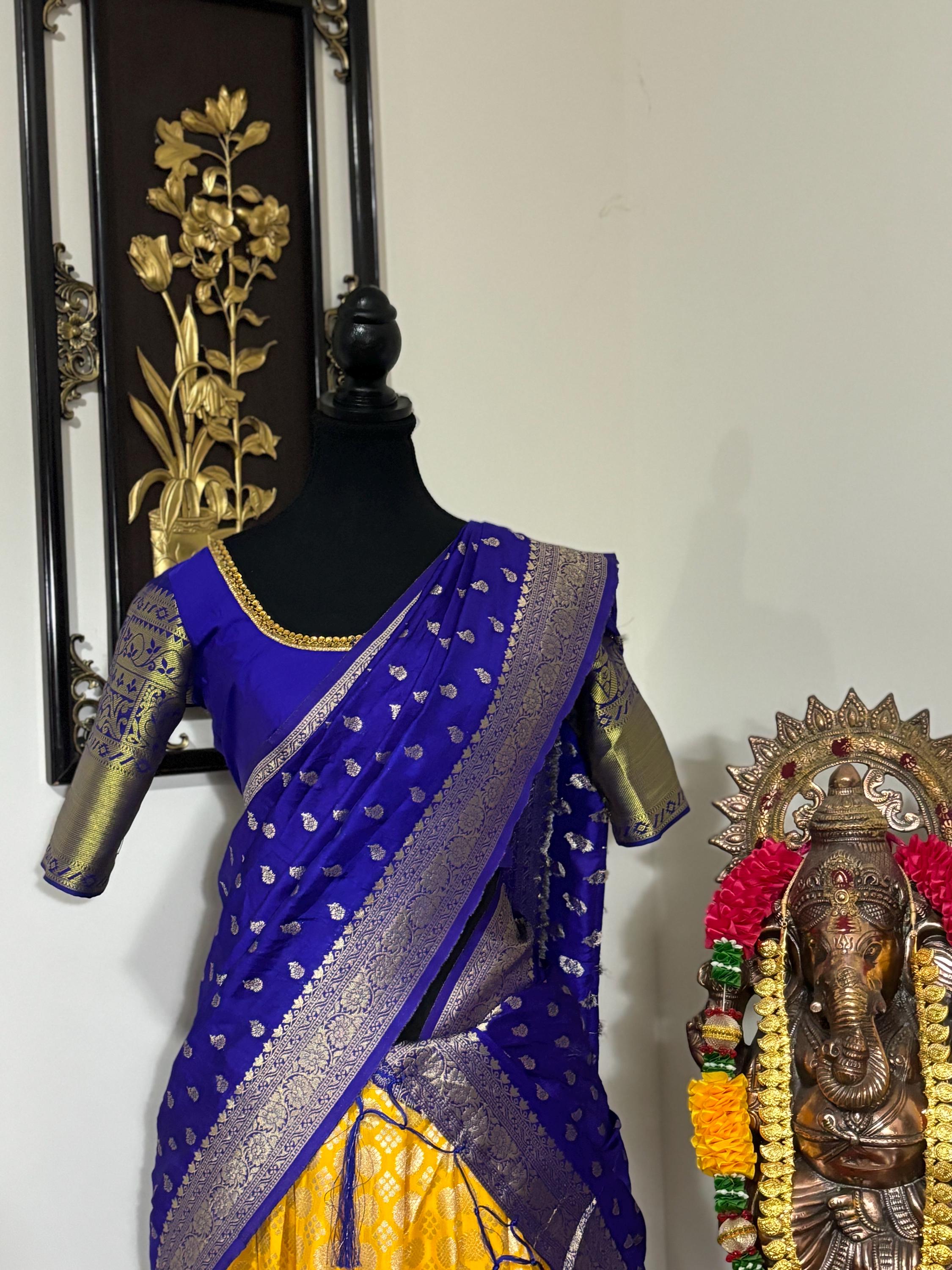 Beautiful colors Kanchi pattu Lihanga with beautiful Kanchi boarder is made of Handloom cloths ready with ready to wear blouse sizes 32 - 48