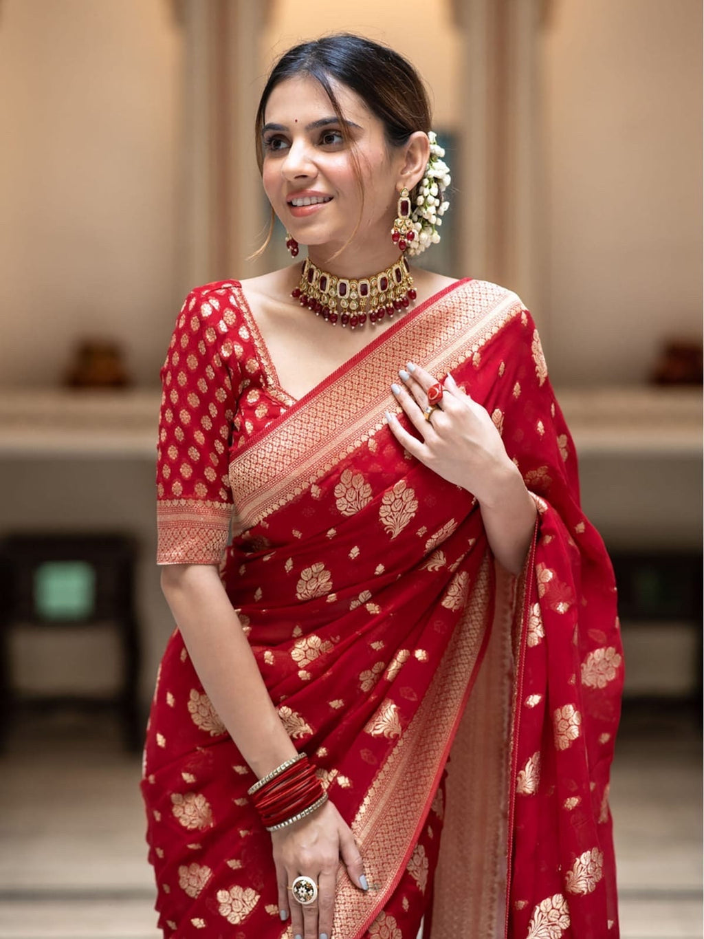 Banarasi handloom khadi georgette falling  silk saree all over beautiful water zari weaving work / Any color possible