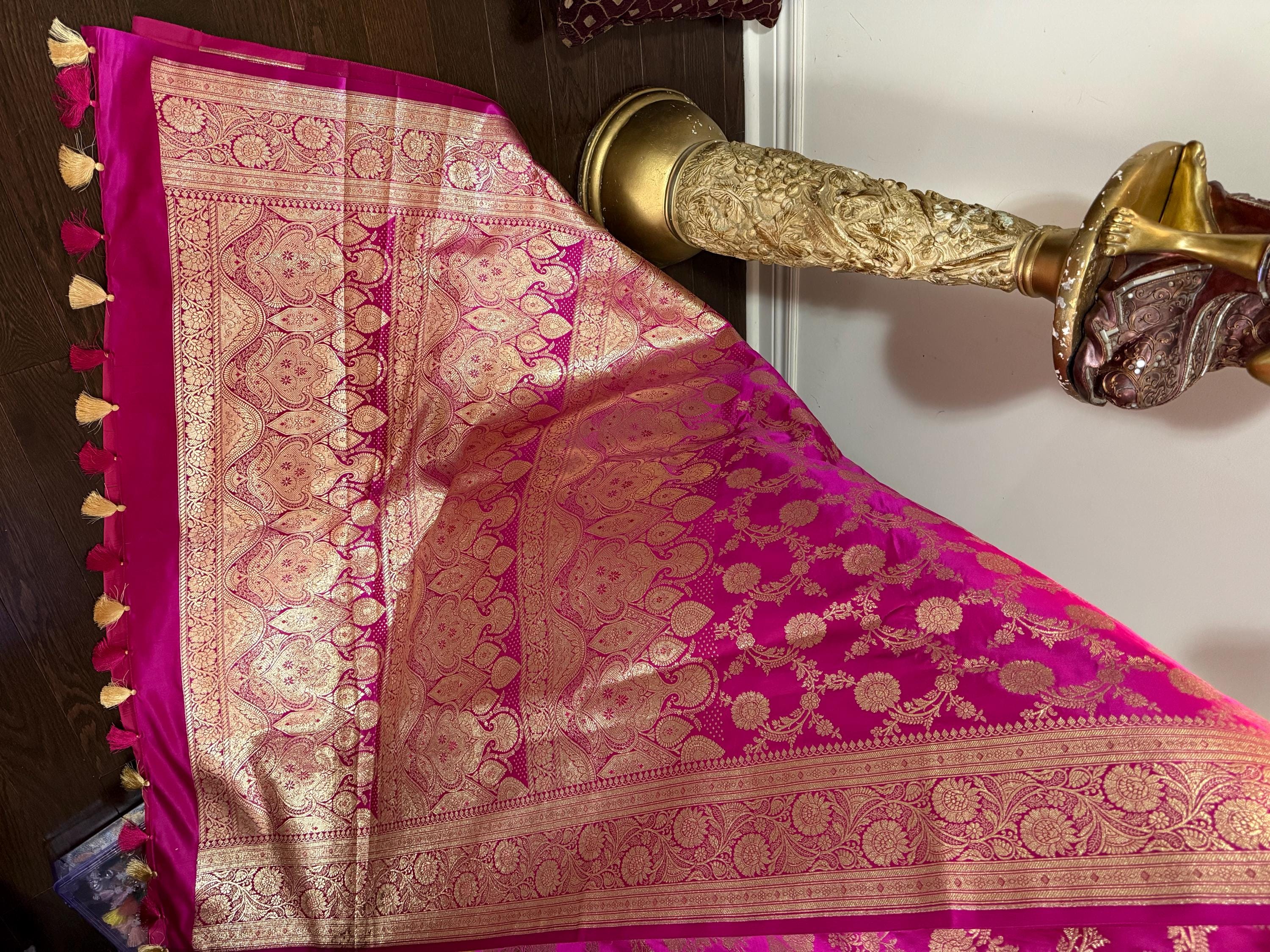 Royal Banarasi Silk Saree in Magenta Pink Ready-to-Wear Premium Edition ready to wear Blouse 34 to 46 size