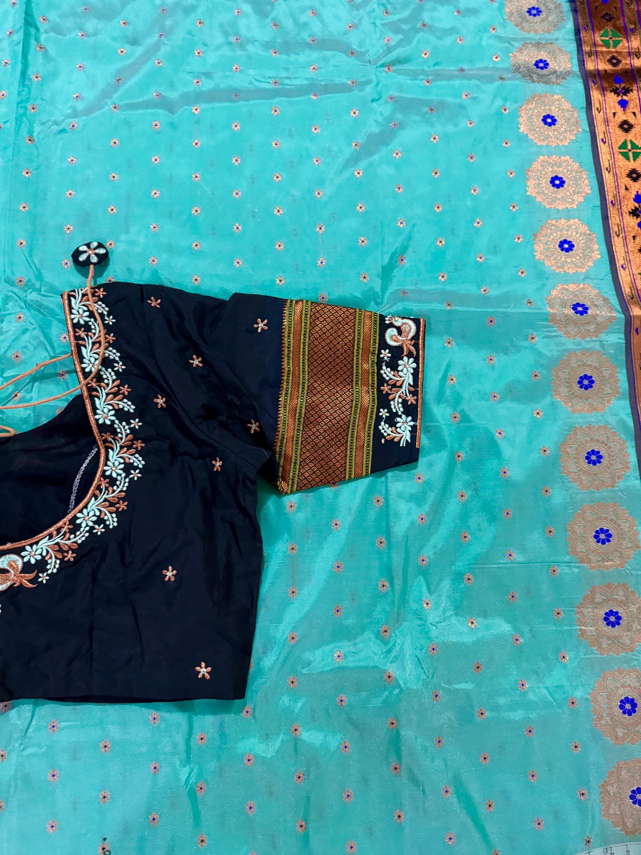 Gadwal Handloom pure silk sarees in rare colors and ready to wear blouse with embroidered blouse fits up to 32 -46 saree is ready fall pico