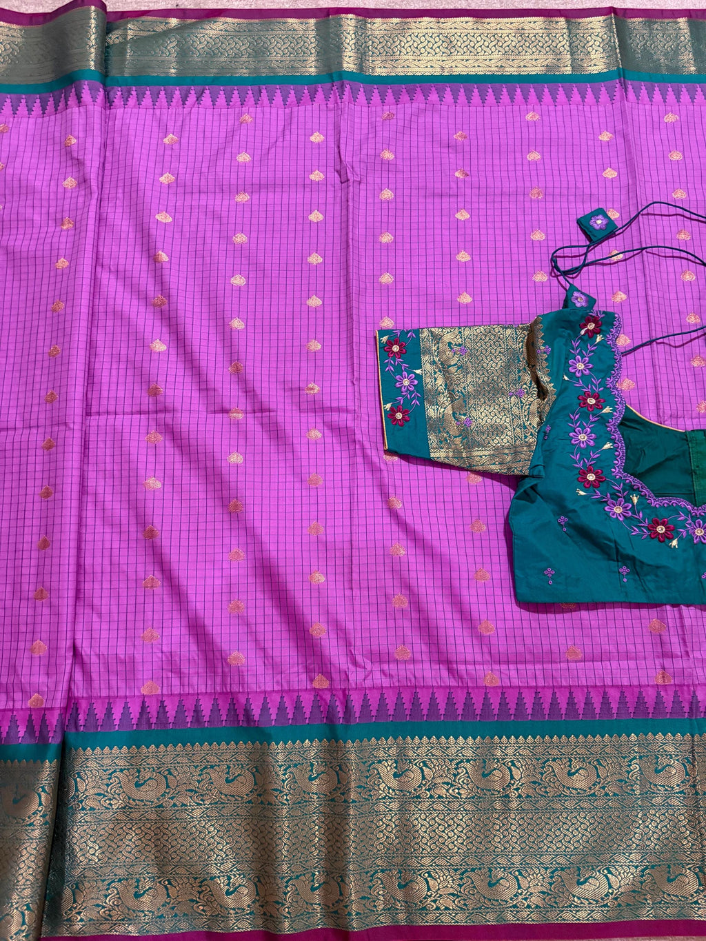 Gadwal Handloom pure silk sarees in rare colors and ready to wear blouse with embroidered blouse fits up to 32 -46 saree is ready fall pico