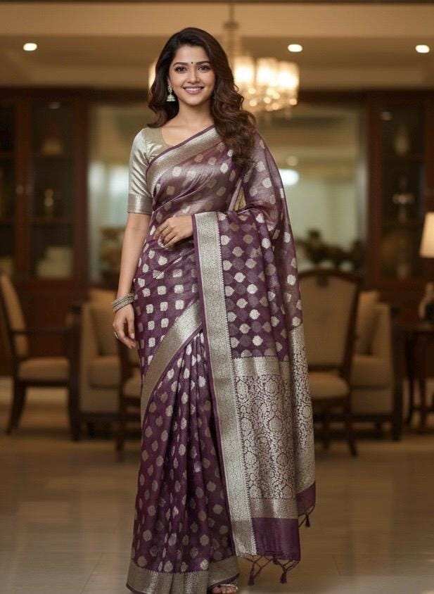 Beautiful party wear cocktail pure silk  banarasi  tissue  saree paired up with pretty designer Blouse fits 32-46