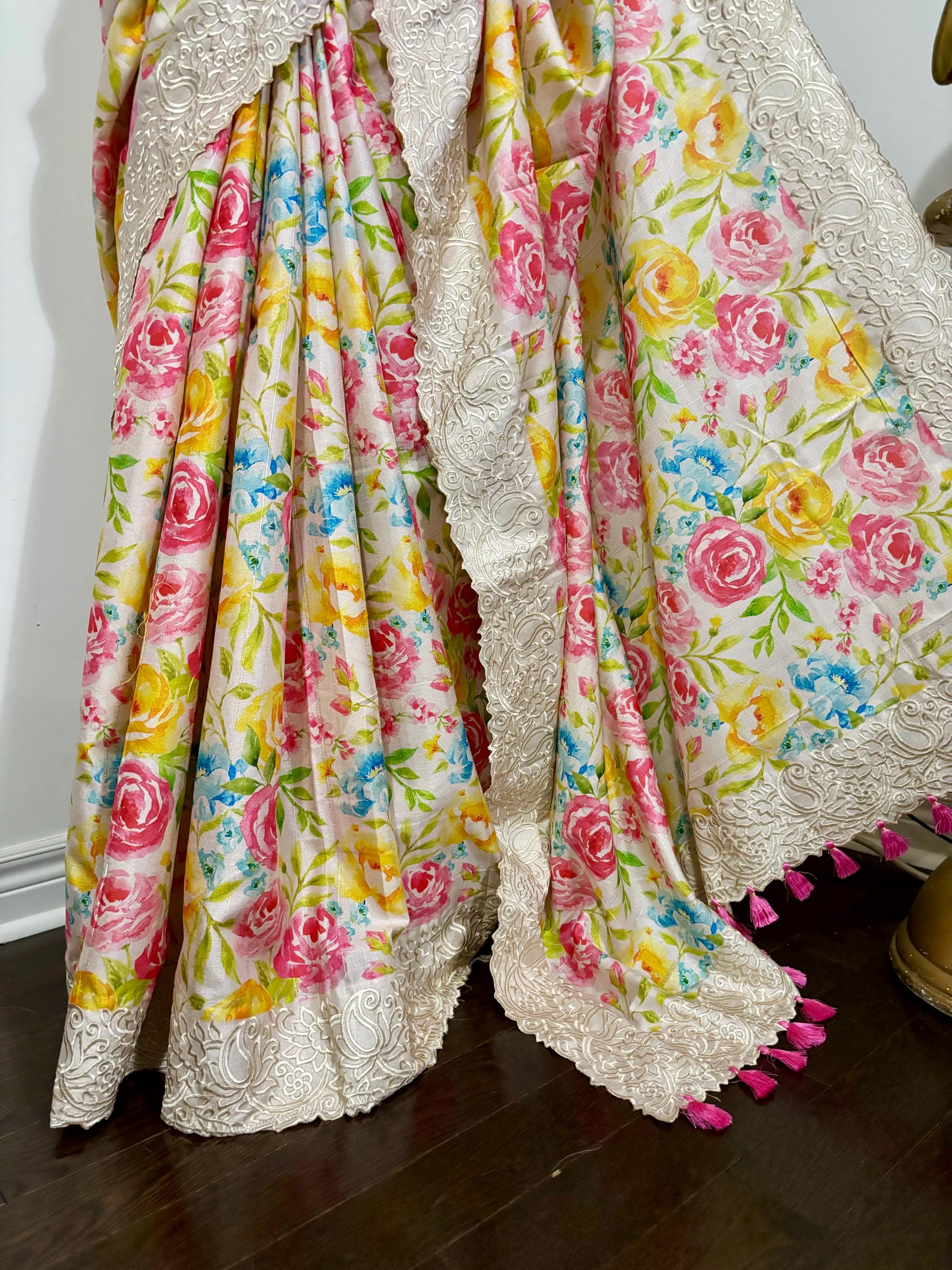 Light weight easy to drape Soft Silk fancy Saree; with beautiful pythani boarder, with Pochampalli design ready to wear Blouse fits 32-46