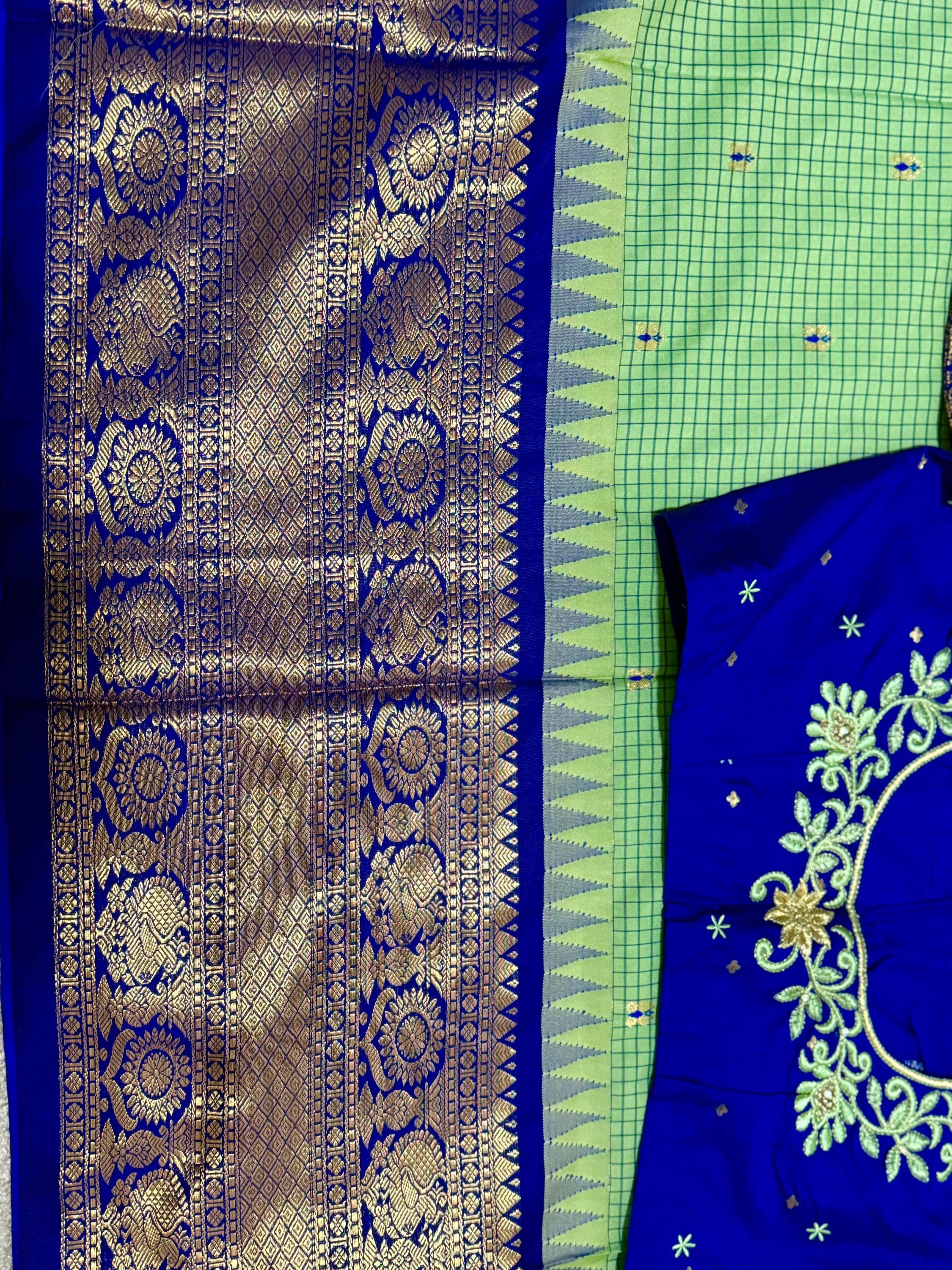 Gadwal Handloom pure silk sarees in rare colors and ready to wear blouse with embroidered blouse fits up to 32 -46 saree is ready fall pico