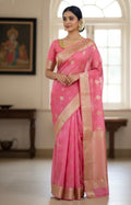 Beautiful Soft Banarasi kora organza paired up with ready to wear pretty designer blouse fits to 32 to 46 size