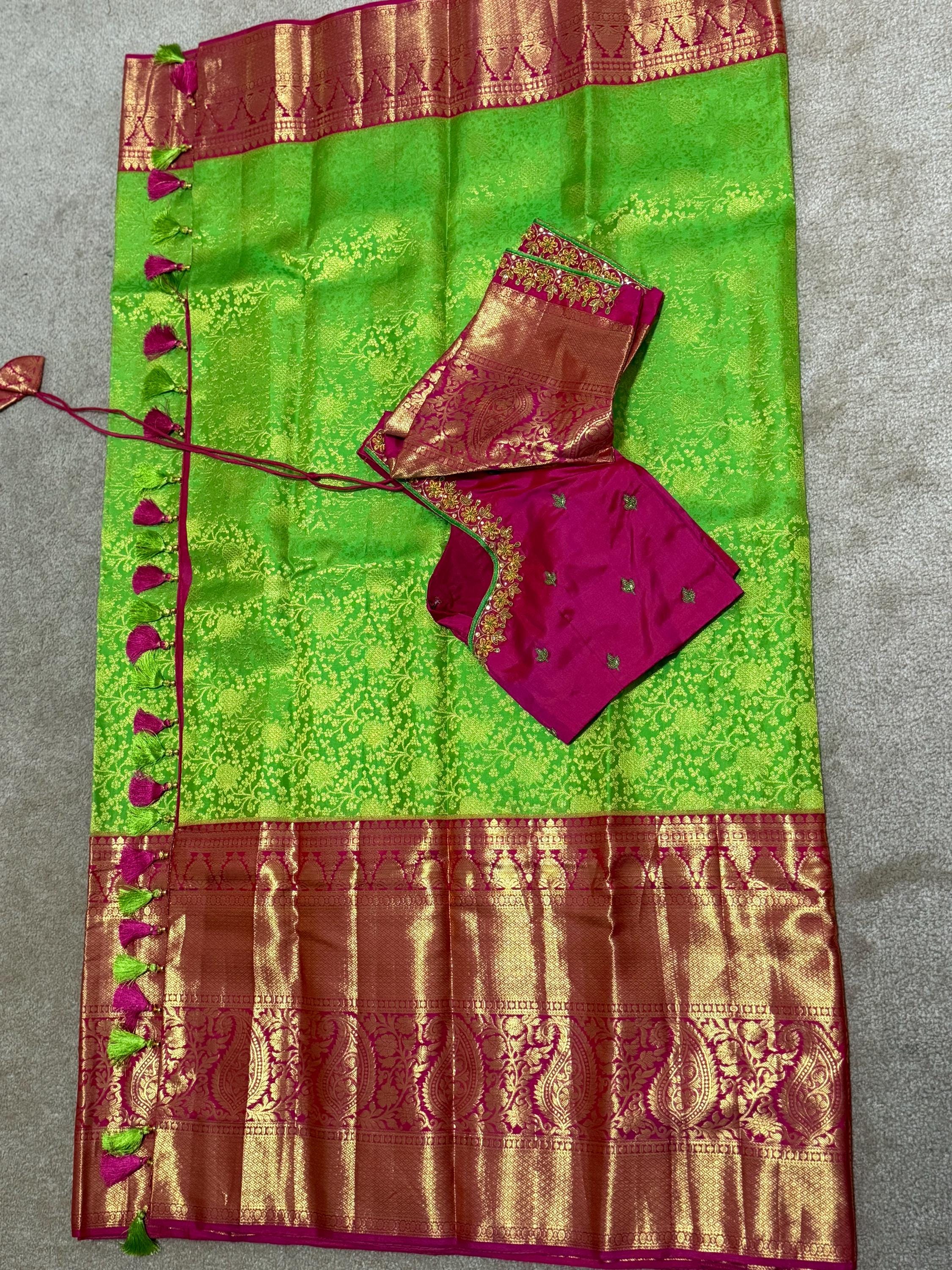 2 gram gold pure handloom  Silk Kanjeevarm/kanchi pattu silk mark certified Sarees;  ask seller for availability before booking shades avail