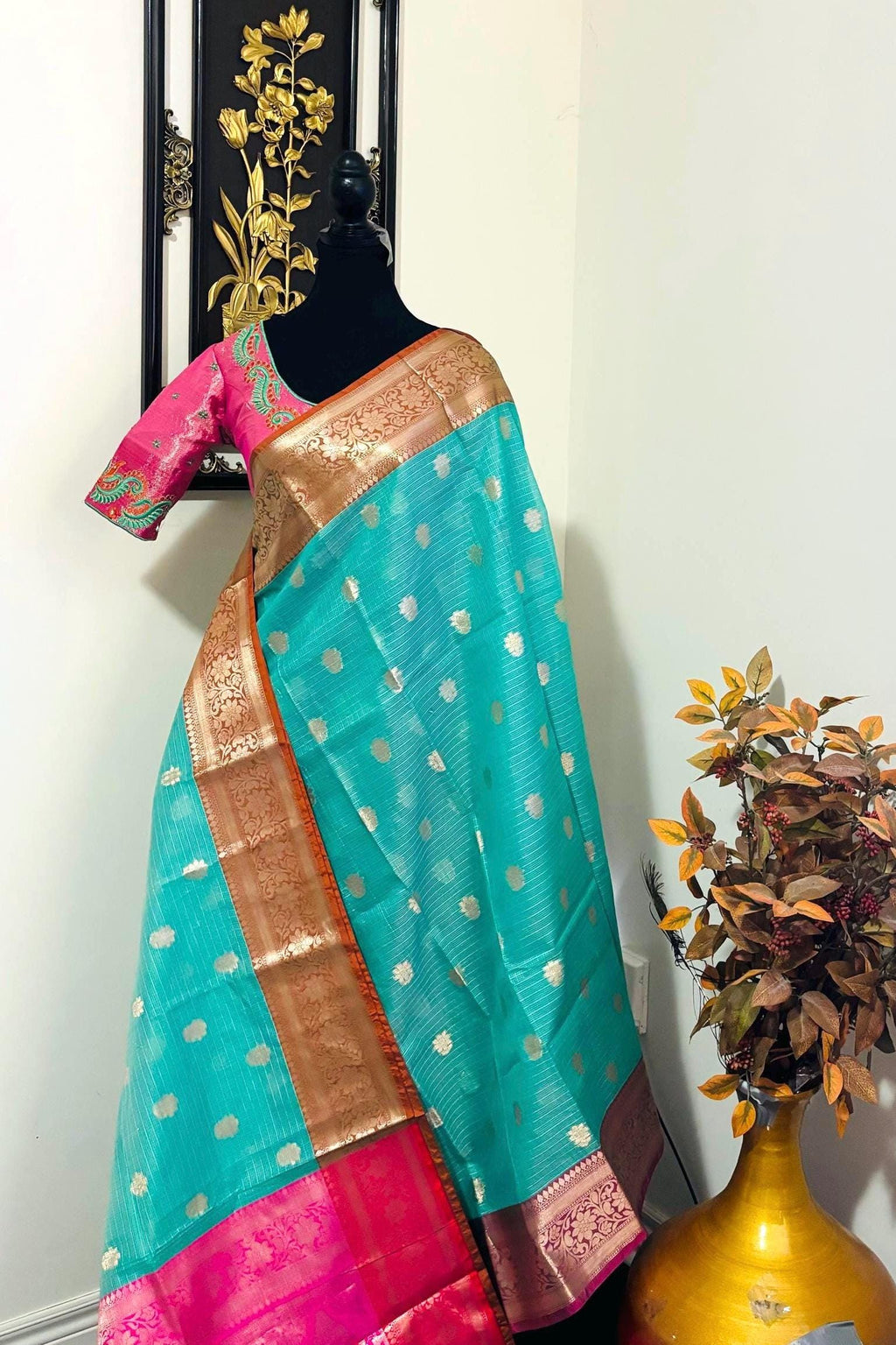 Beautiful Tissue Zari Kota saree with Kanchi  Zari boardes and beautifully done blouse paired up with pretty blouse fits up to 32 to 46