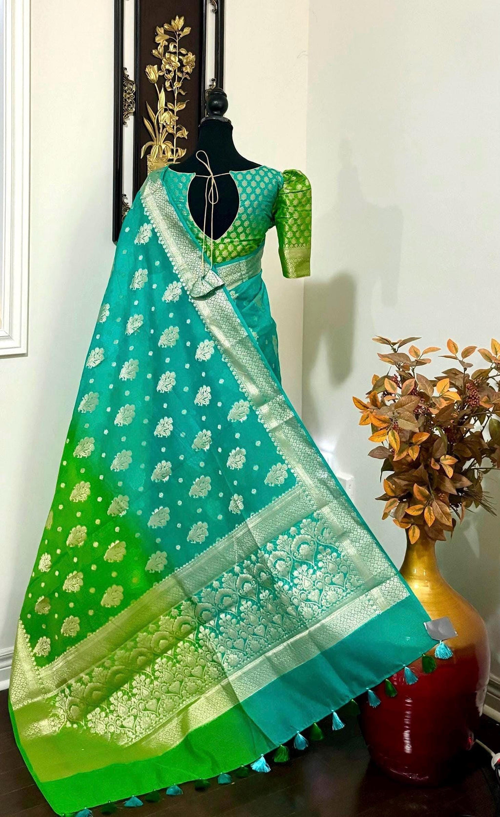 Banarasi dual shade handloom khadi georgette silk saree all over beautiful water zari weaving beautiful combinations, any color possible