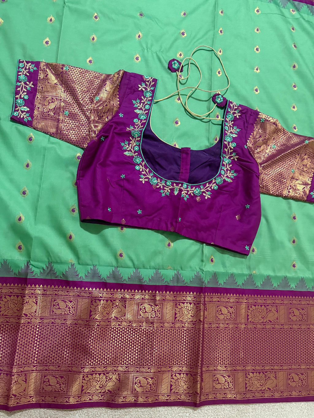 Gadwal Handloom pure silk sarees in rare colors and ready to wear blouse with embroidered blouse fits up to 32 -46 saree is ready fall pico