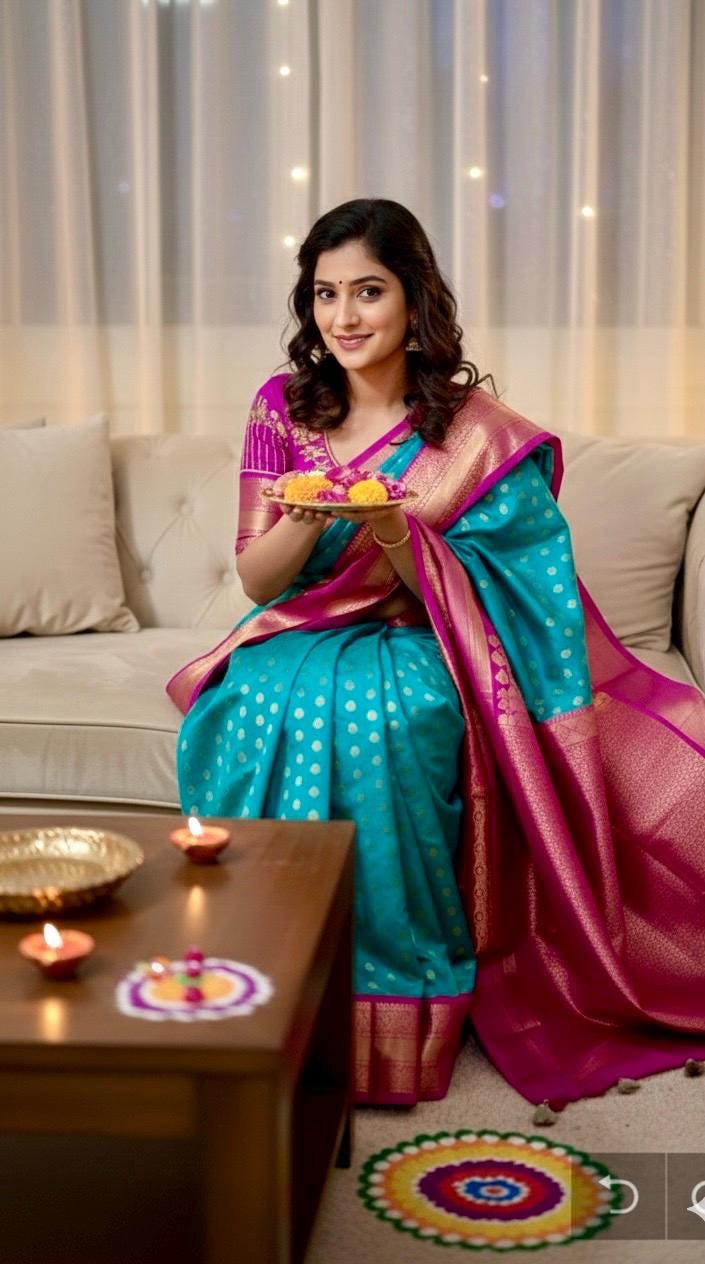 Kanchipuram soft silk saree in rare colors with beautifully done hand  made embroidered blouse with ready to wear work blouse fits 32 to 46