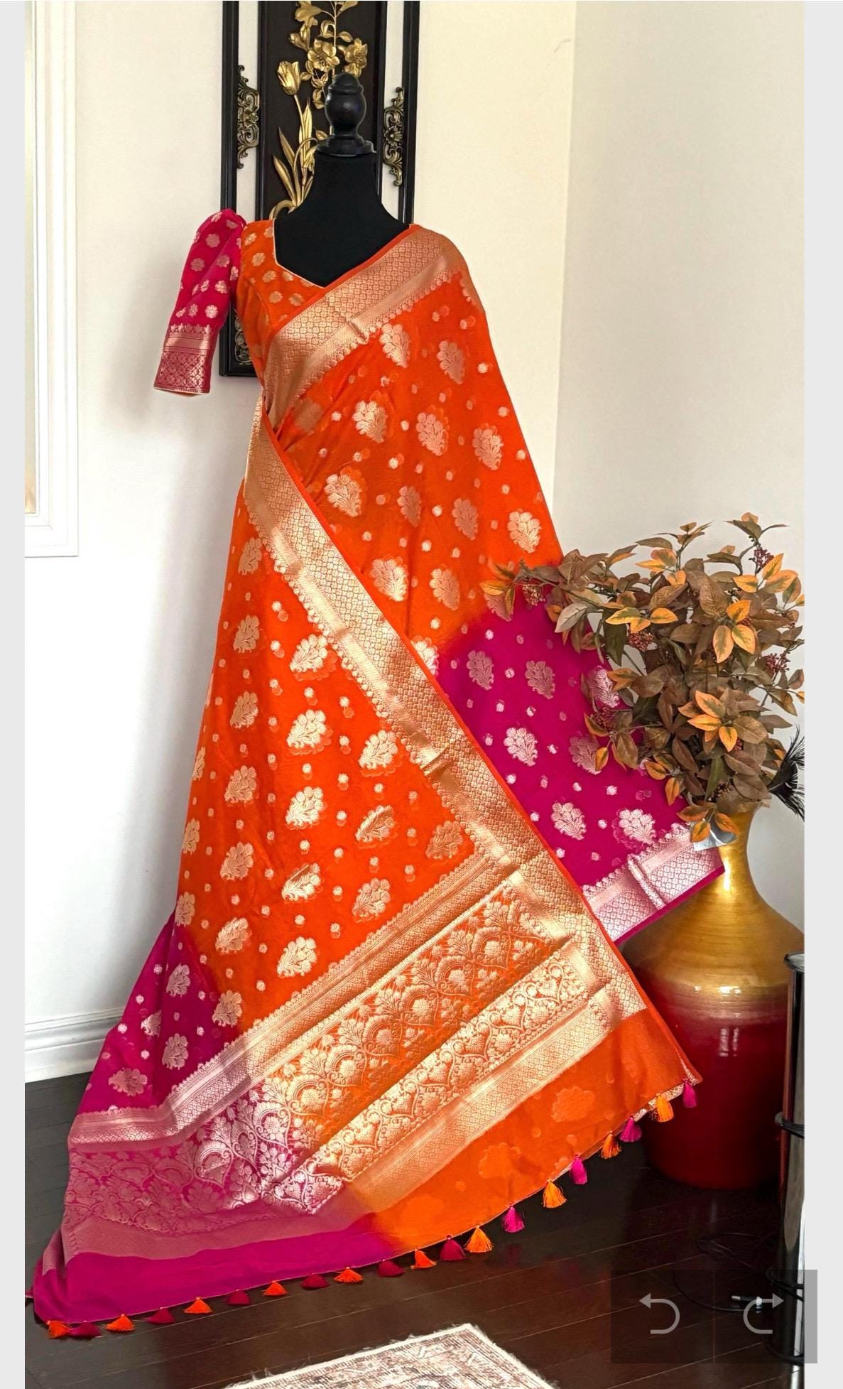 Beautiful Banarasi Dual shade  handloom khadi georgette silk saree all over beautiful water zari weaving work all over  32-46 Ready Blouse