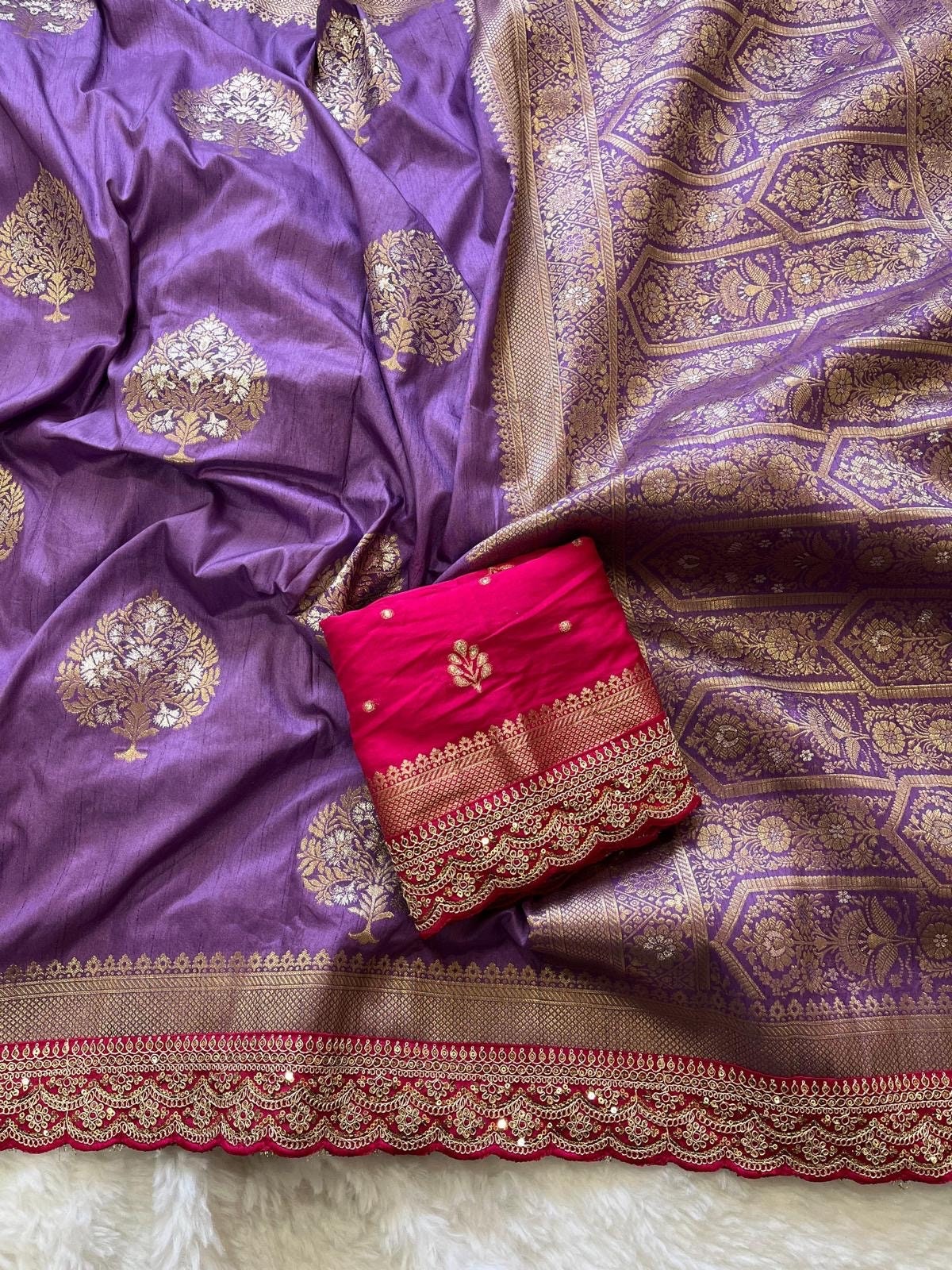 Pure banarasi Pattu saree withfigure weaving on all over thesareeweaving border on either sideRich & elegant weaving pallu as shown