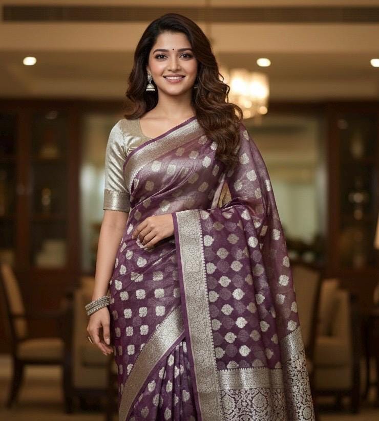 Beautiful party wear cocktail pure silk  banarasi  tissue  saree paired up with pretty designer Blouse fits 32-46