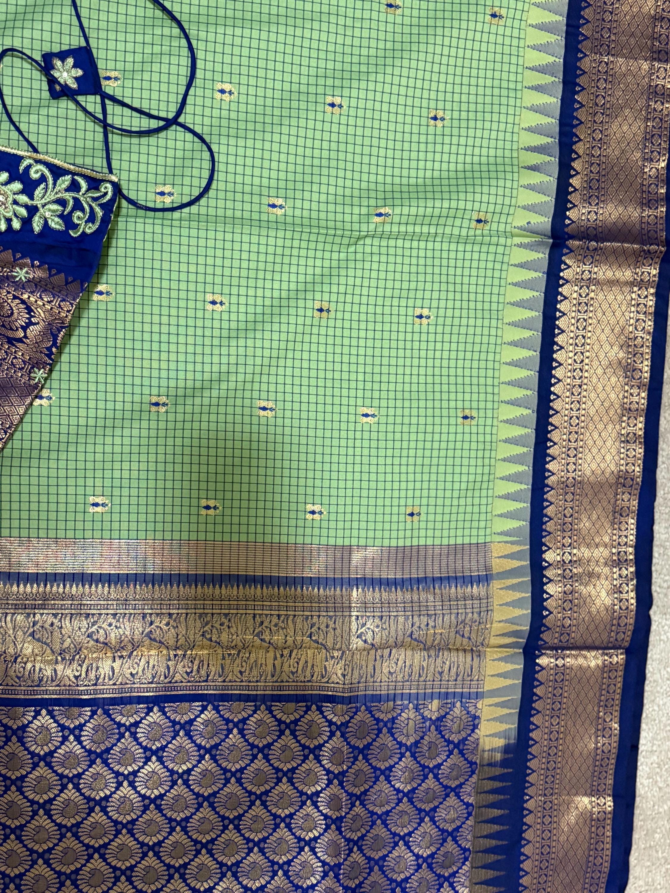 Gadwal Handloom pure silk sarees in rare colors and ready to wear blouse with embroidered blouse fits up to 32 -46 saree is ready fall pico