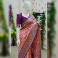 Beautiful patola paithani saree paired up with pretty banaras weaving blouse