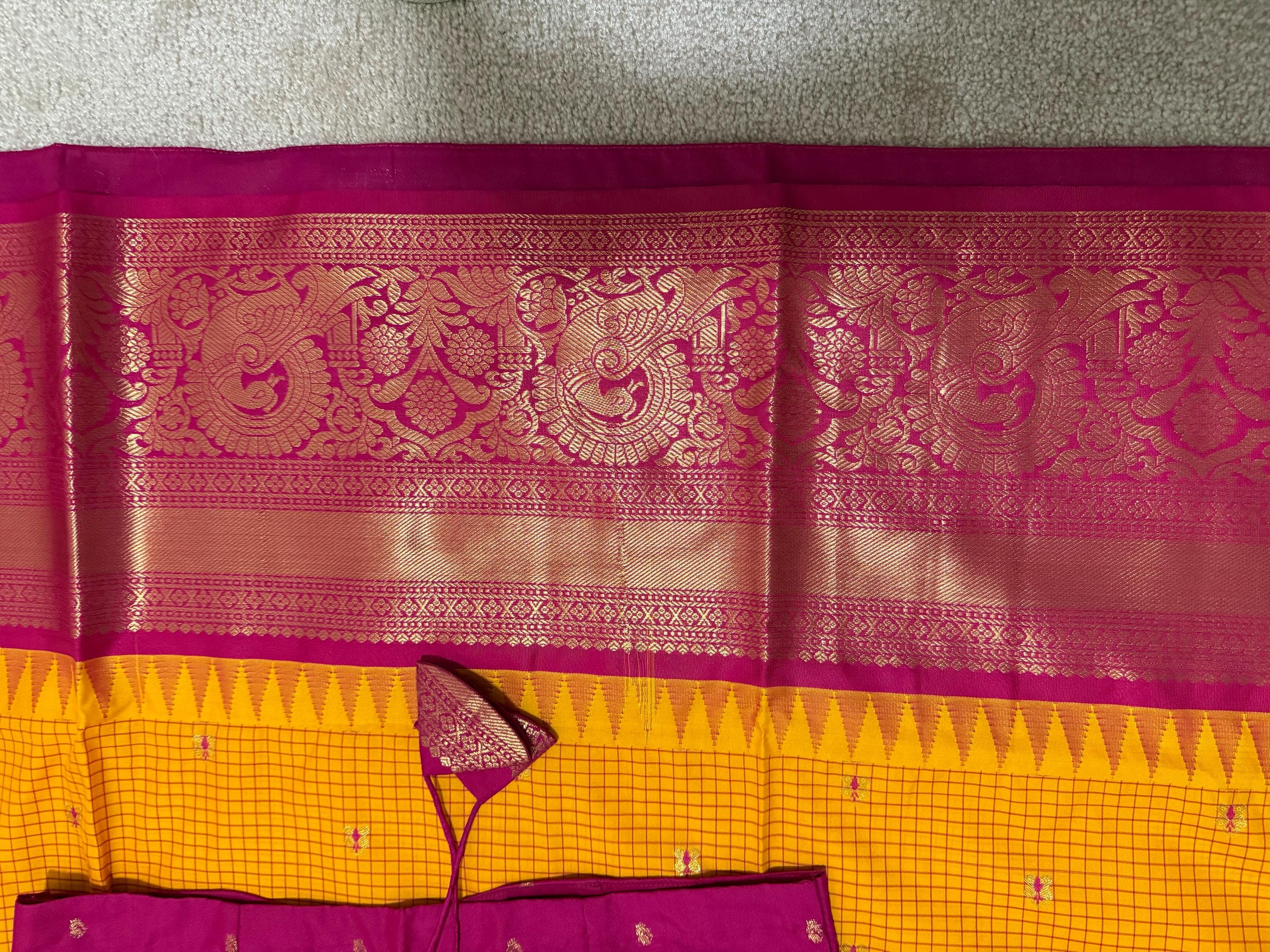 Gadwal  fancy powerloom pure silk sarees ready to wear blouse with embroidered blouse fits up to 32 -46 saree is ready fall pico done